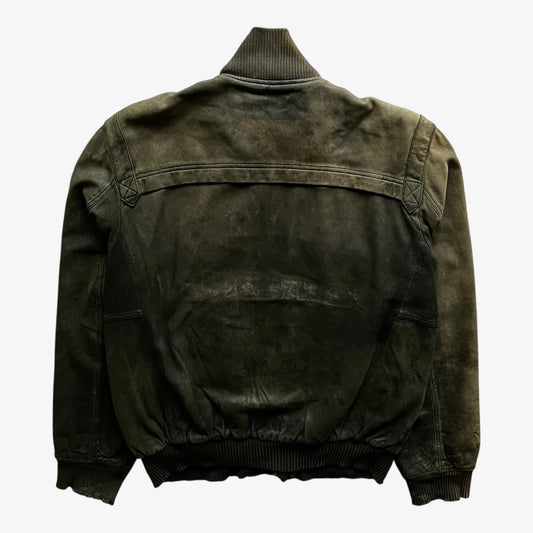 Vintage 90s Mens Chevignon Faded Black Leather Driving Jacket Back - Casspios Dream