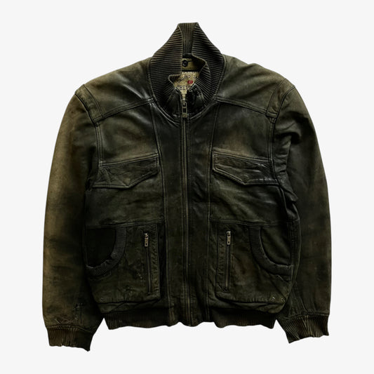 Vintage 90s Mens Chevignon Faded Black Leather Driving Jacket - Casspios Dream