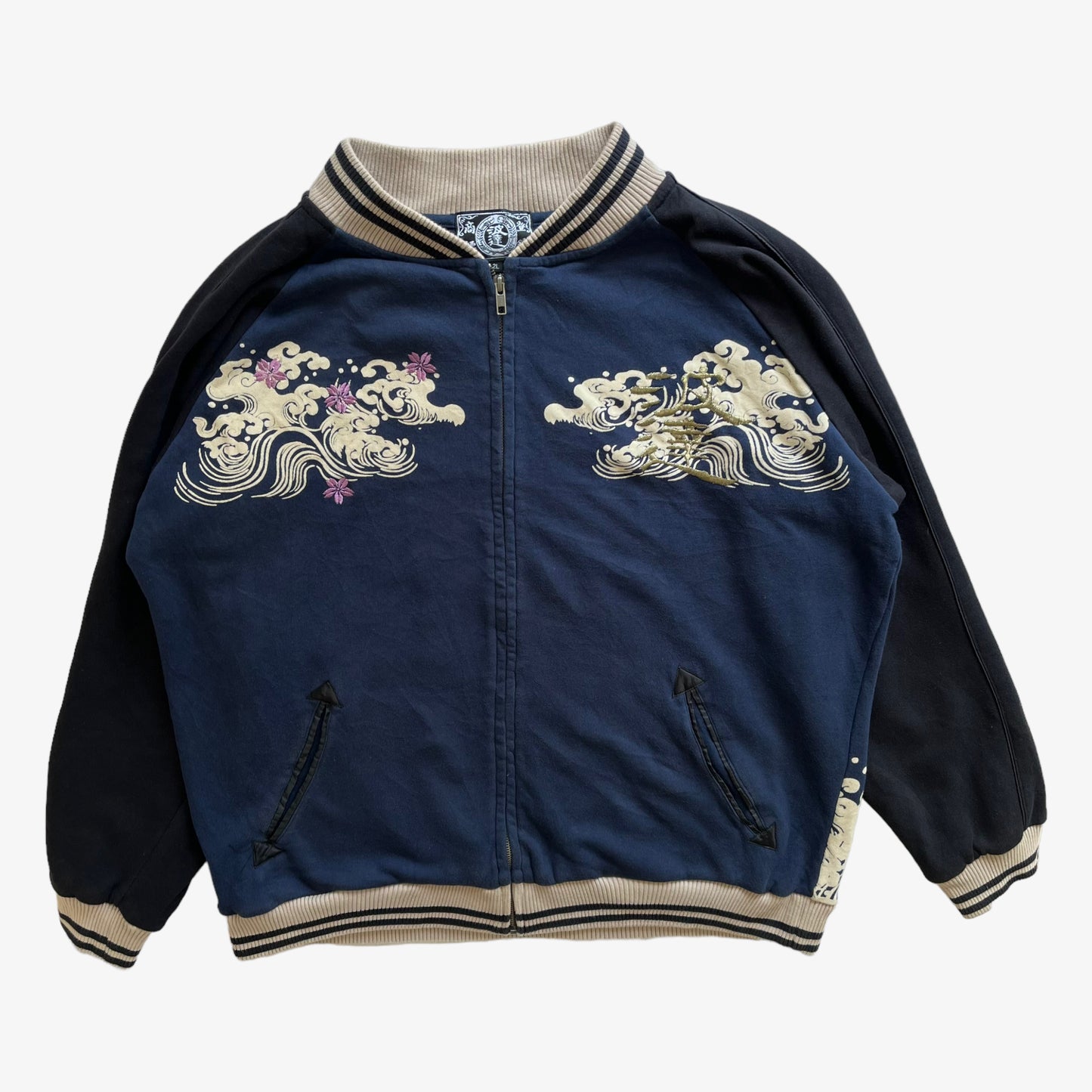 Vintage 90s Mens Embroidered Flying Dragon And Moon Print Bomber Jacket - Casspios Dream