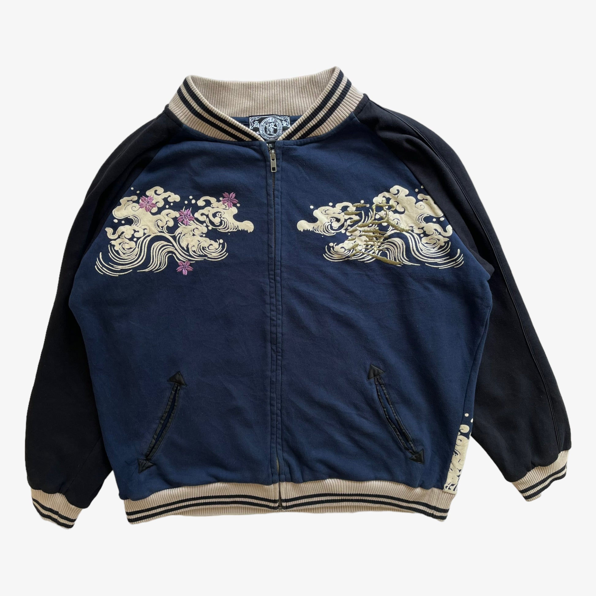 Vintage 90s Mens Embroidered Flying Dragon And Moon Print Bomber Jacket - Casspios Dream