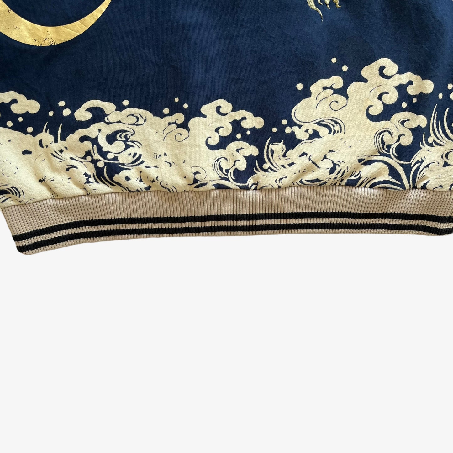 Vintage 90s Mens Embroidered Flying Dragon And Moon Print Bomber Jacket Hem - Casspios Dream