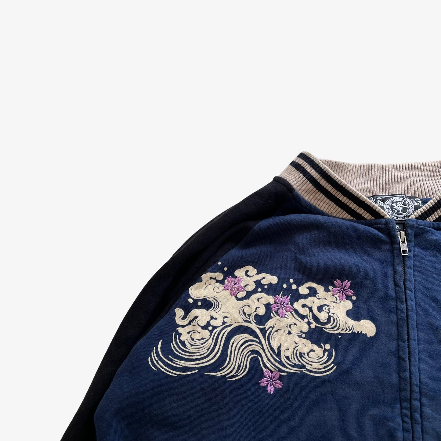 Vintage 90s Mens Embroidered Flying Dragon And Moon Print Bomber Jacket Logo - Casspios Dream