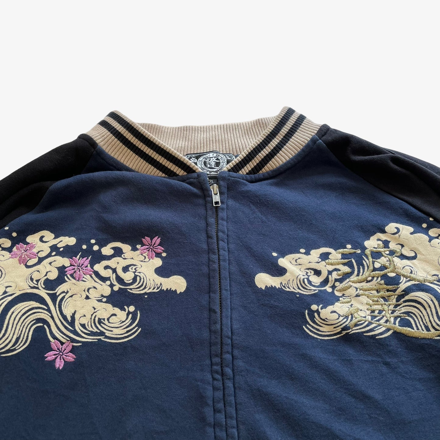Vintage 90s Mens Embroidered Flying Dragon And Moon Print Bomber Jacket Zip - Casspios Dream
