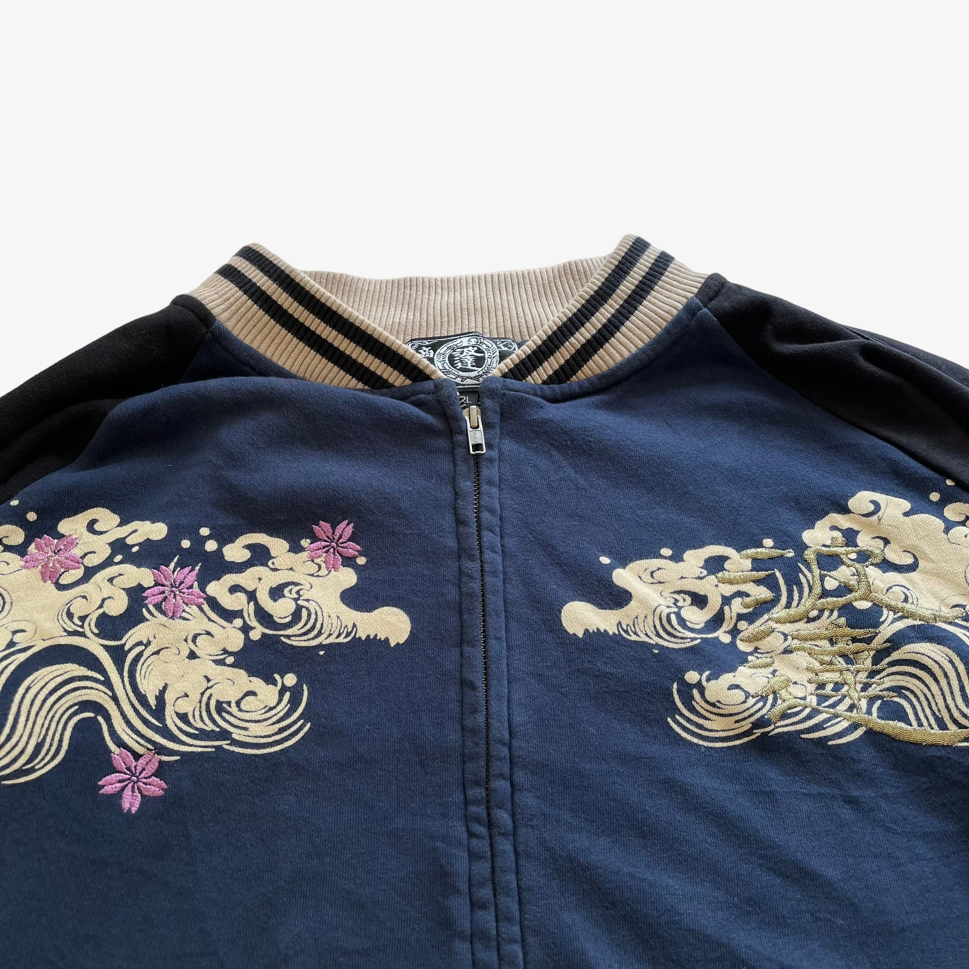 Vintage 90s Mens Embroidered Flying Dragon And Moon Print Bomber Jacket Zip - Casspios Dream