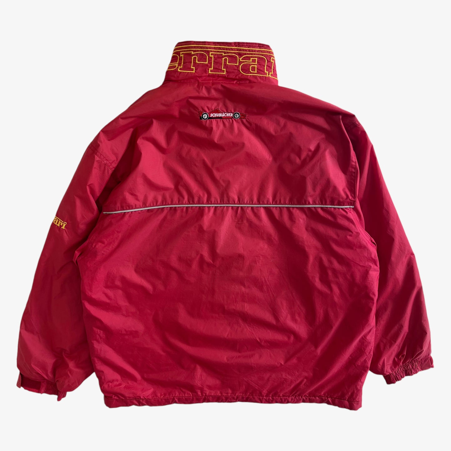 Vintage 90s Mens Ferrari Michael Schumacher Red Jacket Back - Casspios Dream