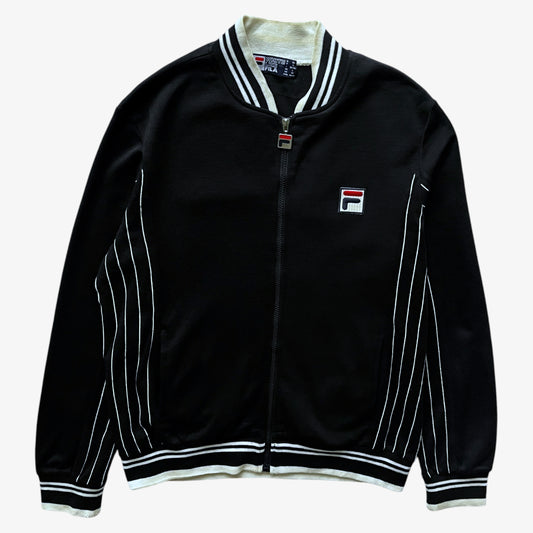 Vintage 90s Mens Fila White Line Black Pinstripe Wool Blend Track Jacket - Casspios Dream