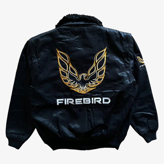 Vintage 90s Mens Firebird Black Pilot Bomber Jacket Back - Casspios Dream