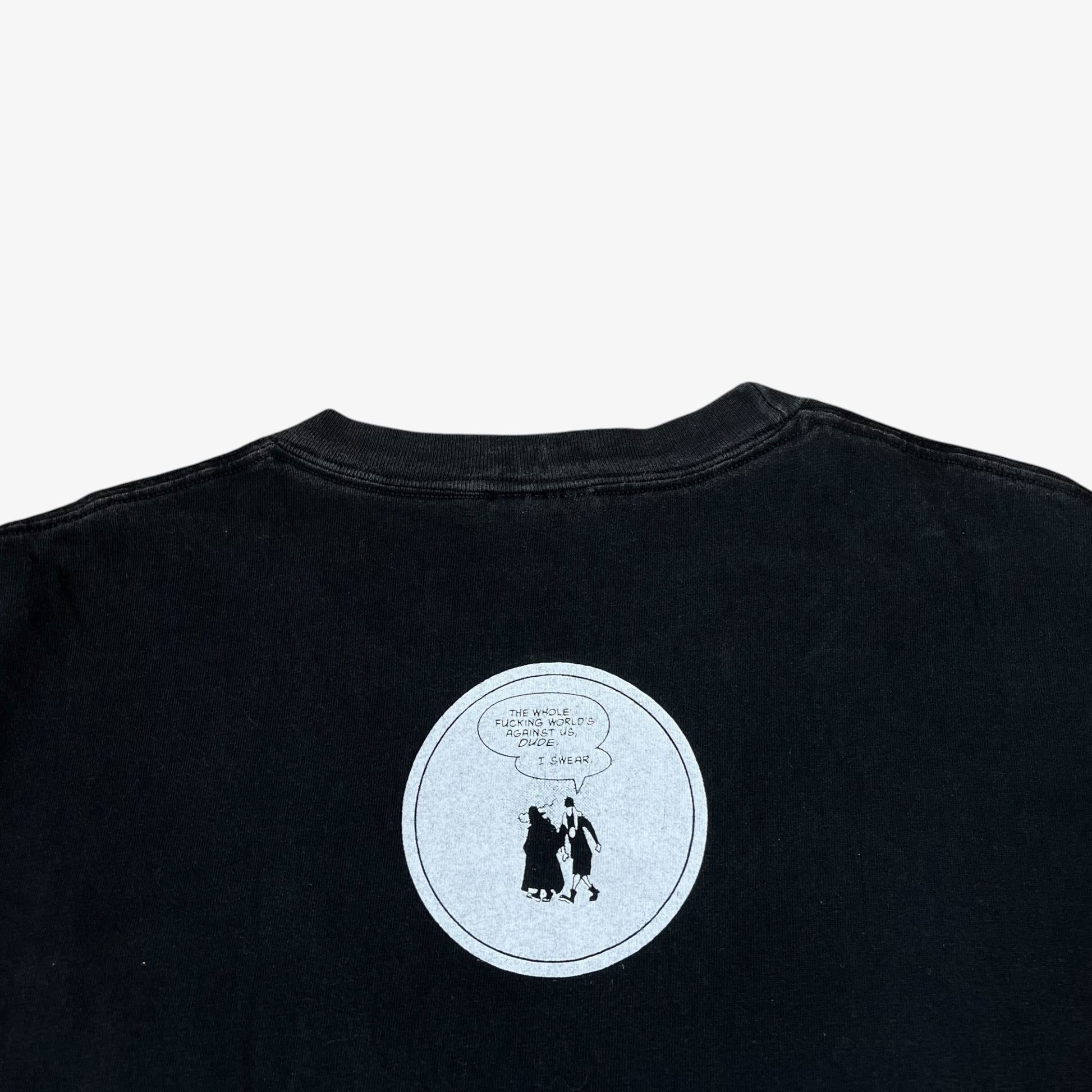 Back print of vintage 90s Hanes Jay and silent Bob 1998 print black t-shirt.