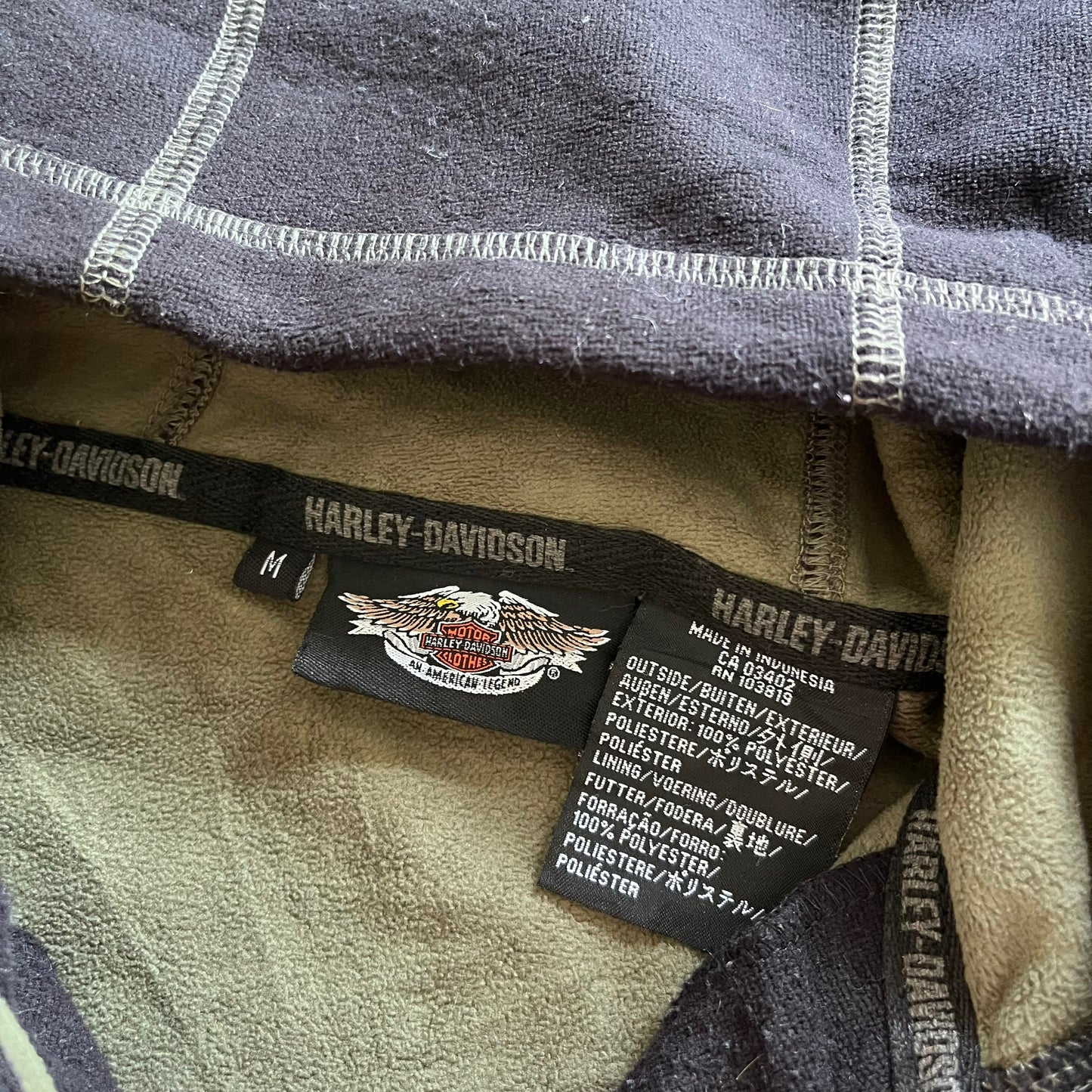 Vintage 90s Mens Harley Davidson Black Quarter Zip Hoodie With Back Printed Winged Skull Label - Casspios Dream
