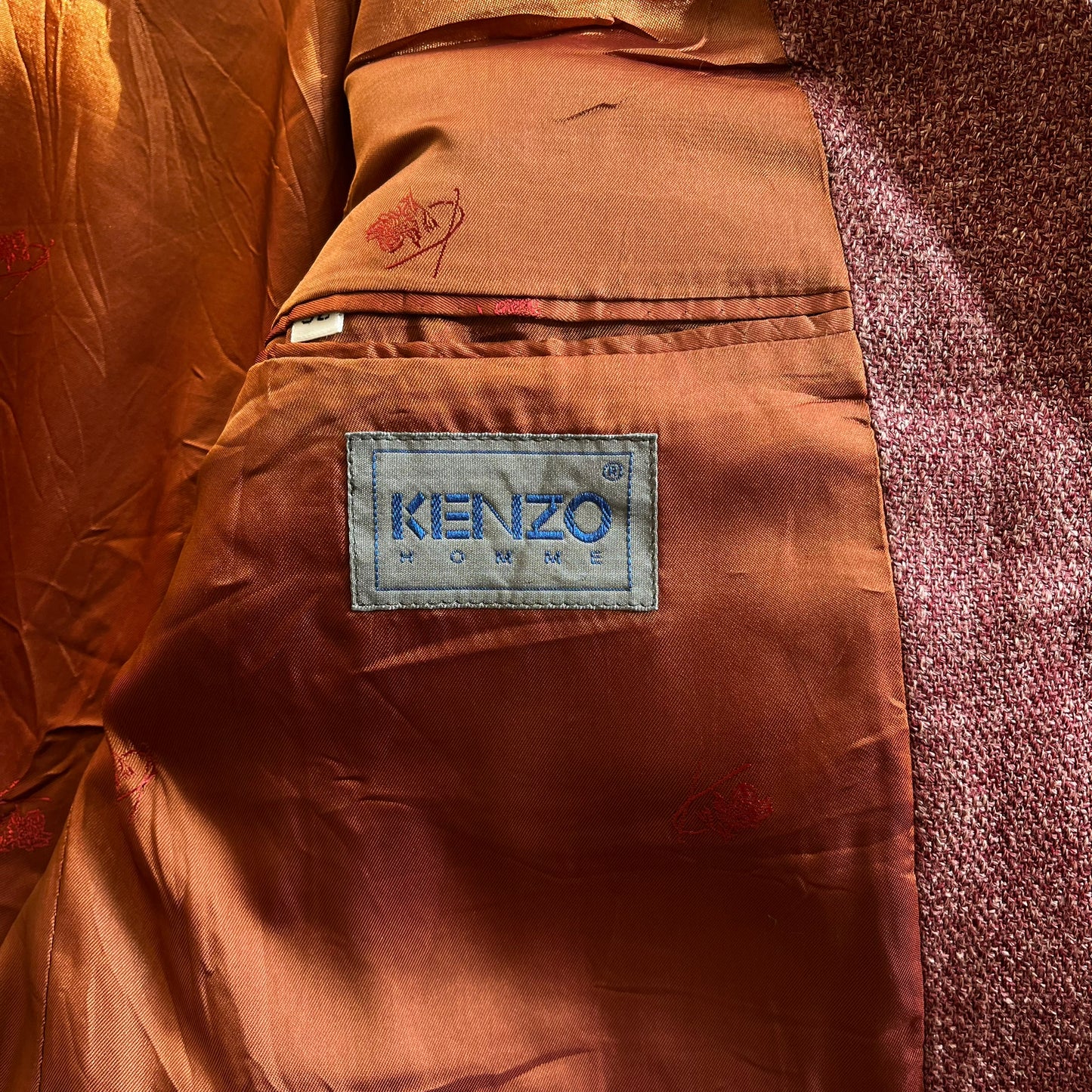 Vintage 90s Mens Kenzo Homme Burgundy Patterned Blazer Label - Casspios Dream