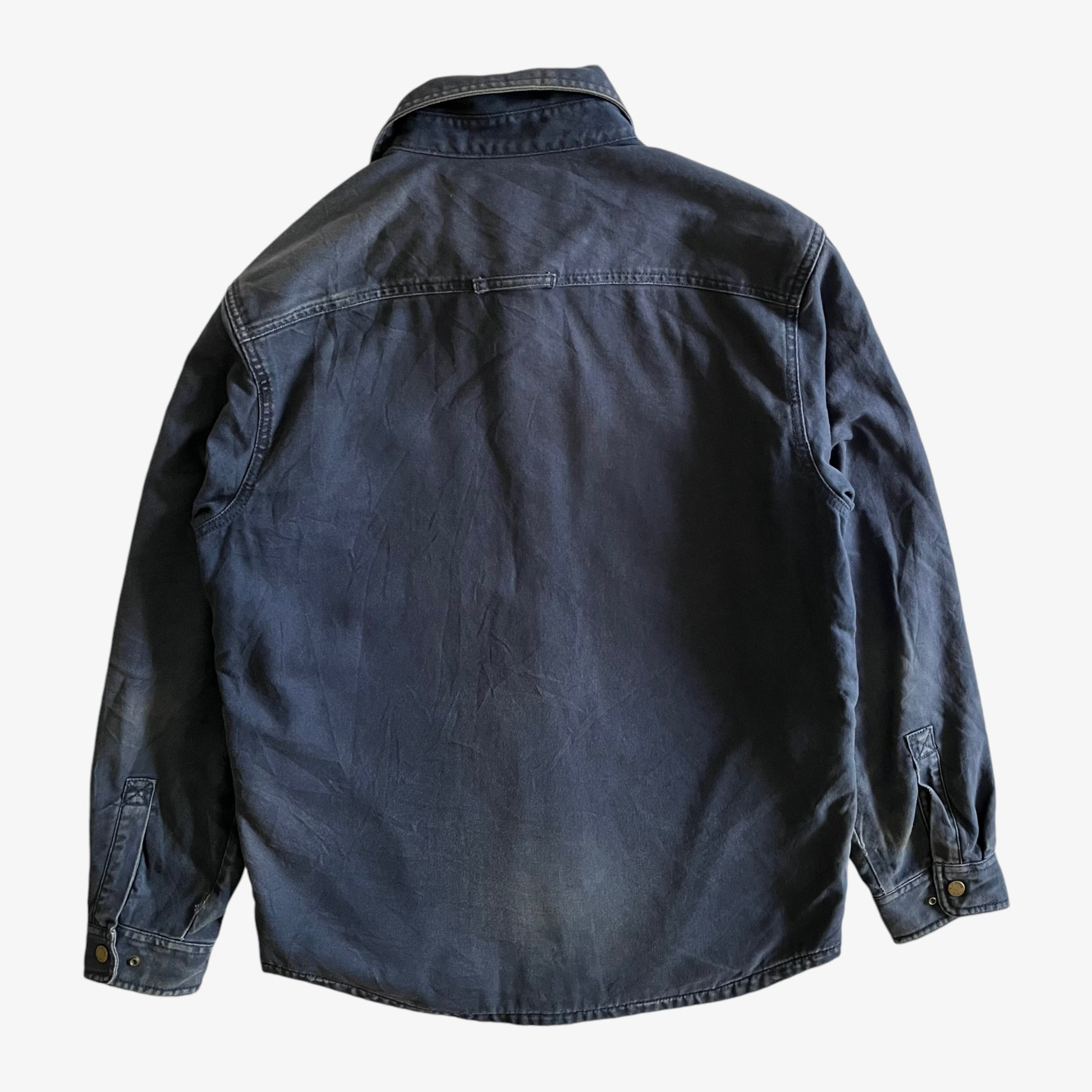 Vintage 90s Mens LL Bean Katahdin Iron Navy Workwear Shirt Back - Casspios Dream