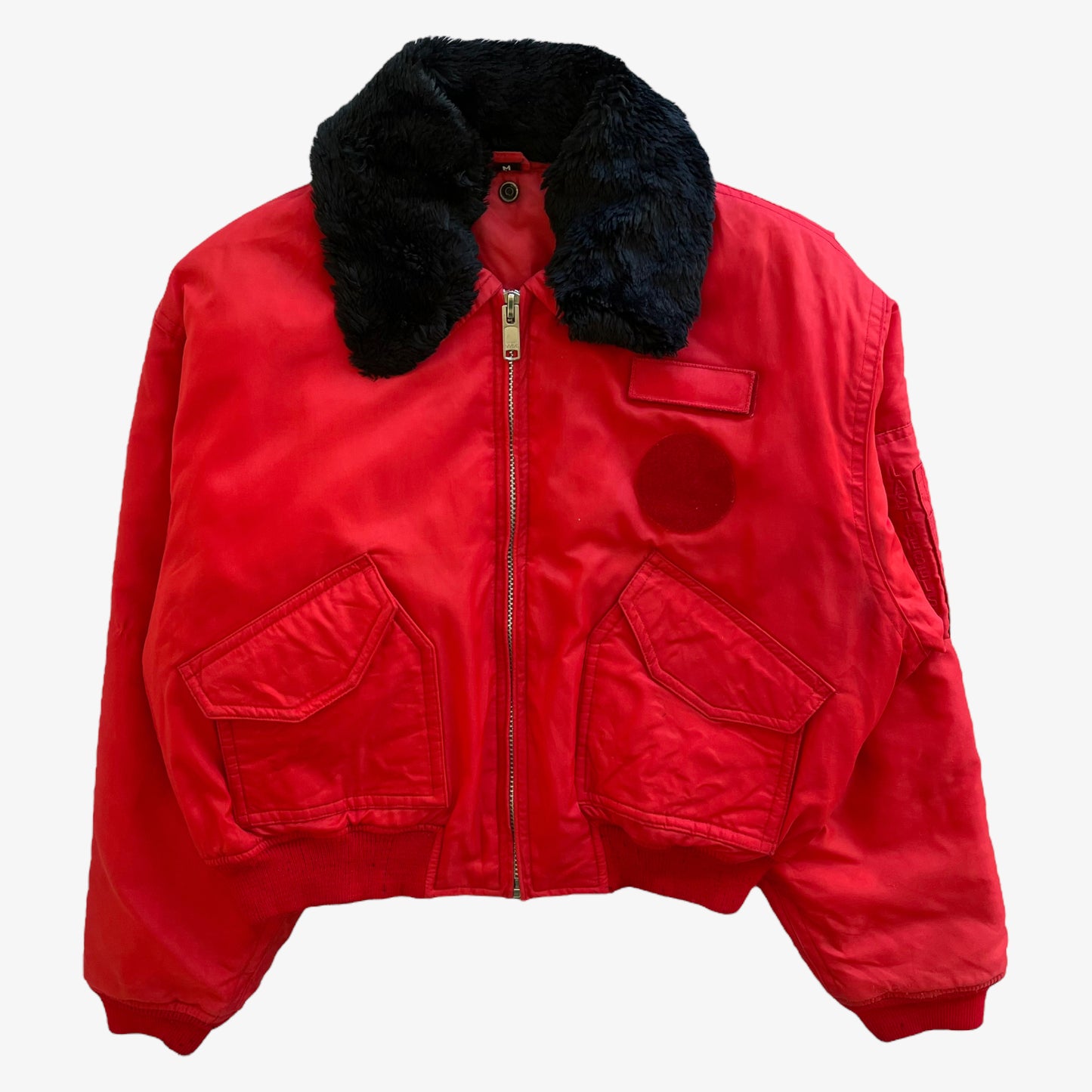 Vintage 90s Mens Last Rebels Red Bomber Jacket With Black Faux Fur Collar - Casspios Dream