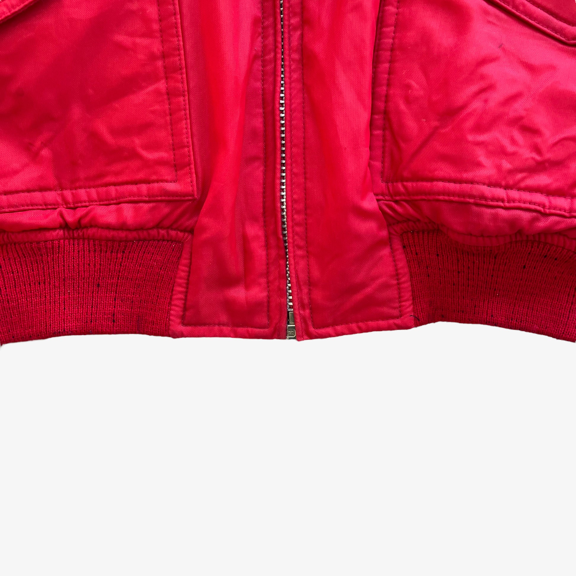 Vintage 90s Mens Last Rebels Red Bomber Jacket With Black Faux Fur Collar Hem - Casspios Dream