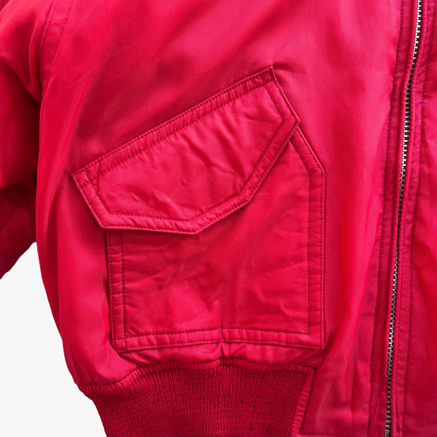 Vintage 90s Mens Last Rebels Red Bomber Jacket With Black Faux Fur Collar Pocket - Casspios Dream