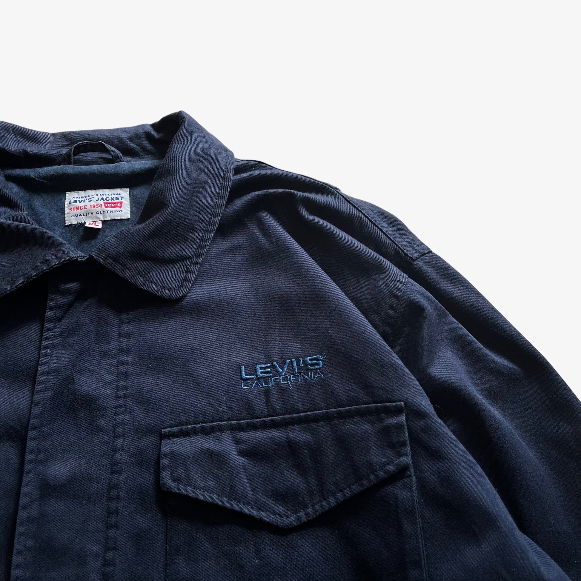 Vintage 90s Mens Levis California Navy Workwear Jacket Logo - Casspios Dream