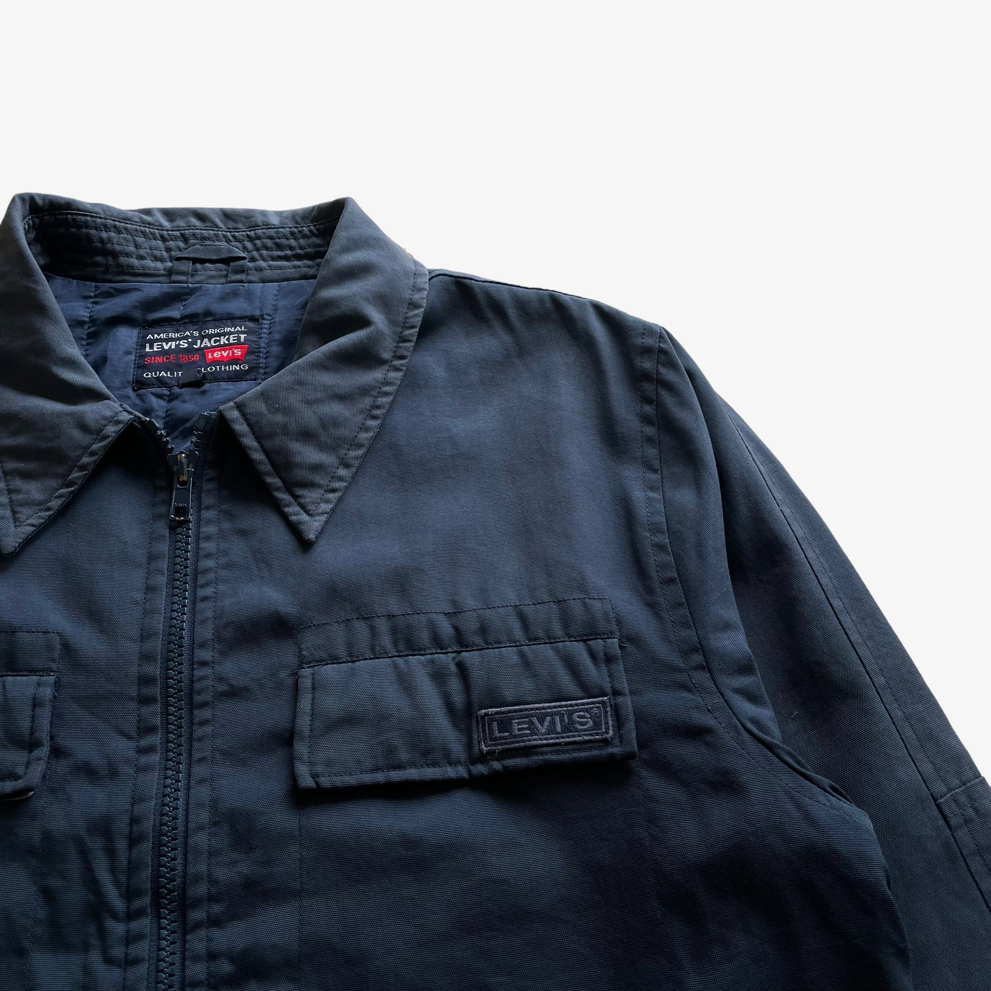 Vintage 90s Mens Levis Navy Workwear Jacket Logo - Casspios Dream