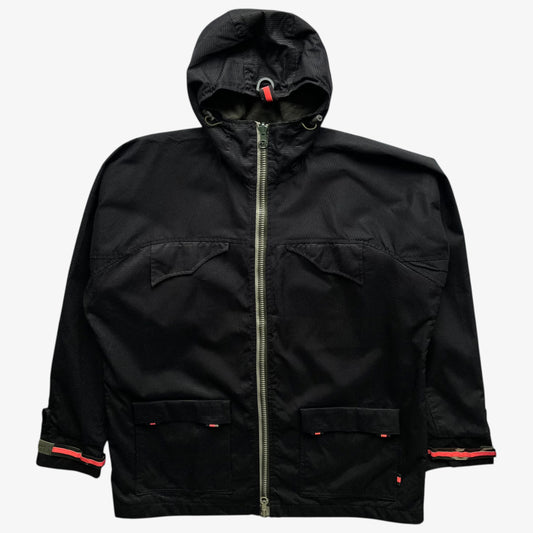 Vintage 90s men's Maharishi 3M Scotchlite reflective utility jacket on a white background.