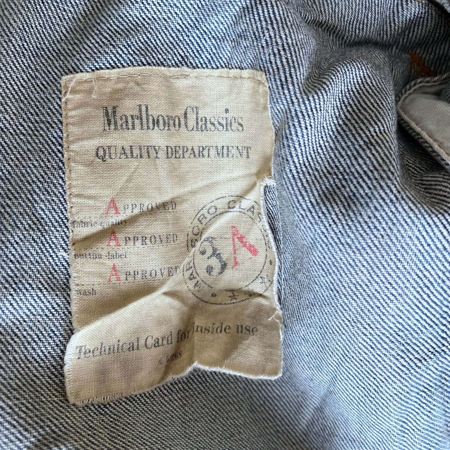 Vintage 90s Mens Marlboro Classics Blue Denim Jacket With Brown Leather Collar Inside Label - Casspios Dream