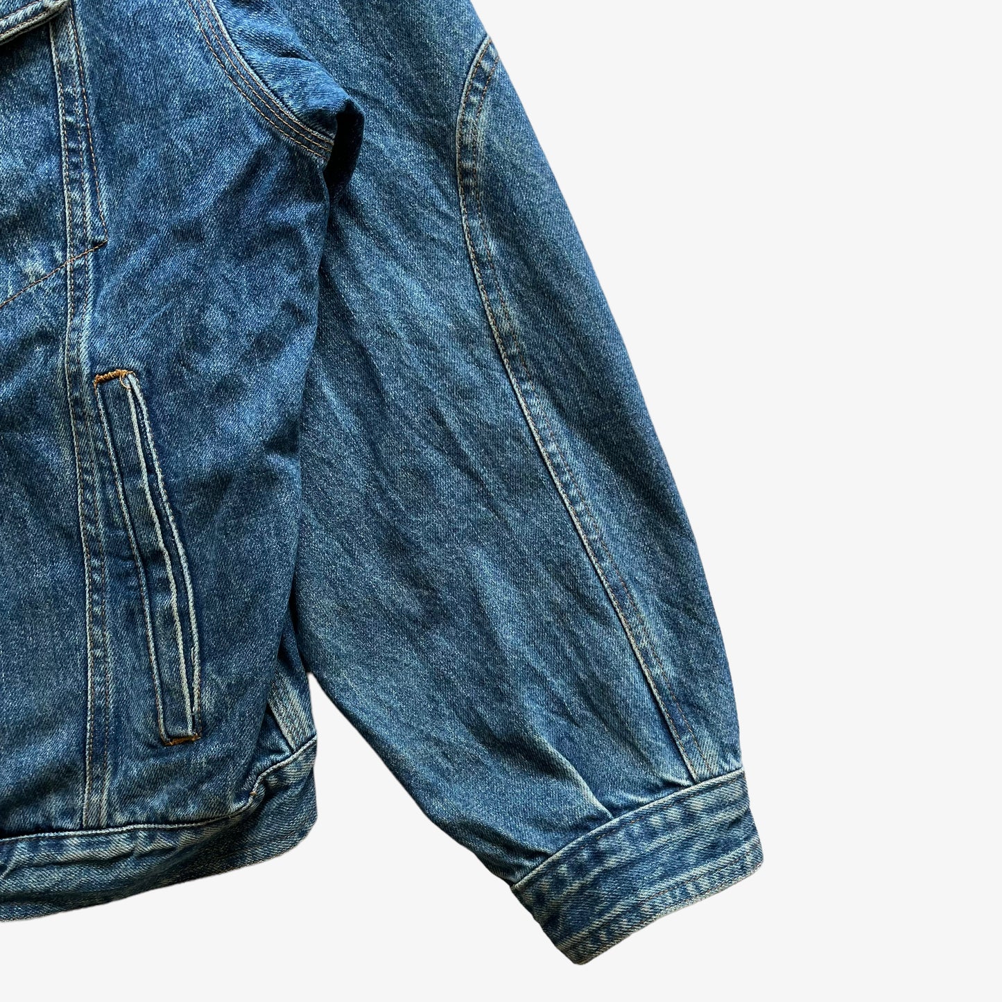 Vintage 90s Mens Marlboro Classics Blue Denim Jacket With Brown Leather Collar Sleeve - Casspios Dream