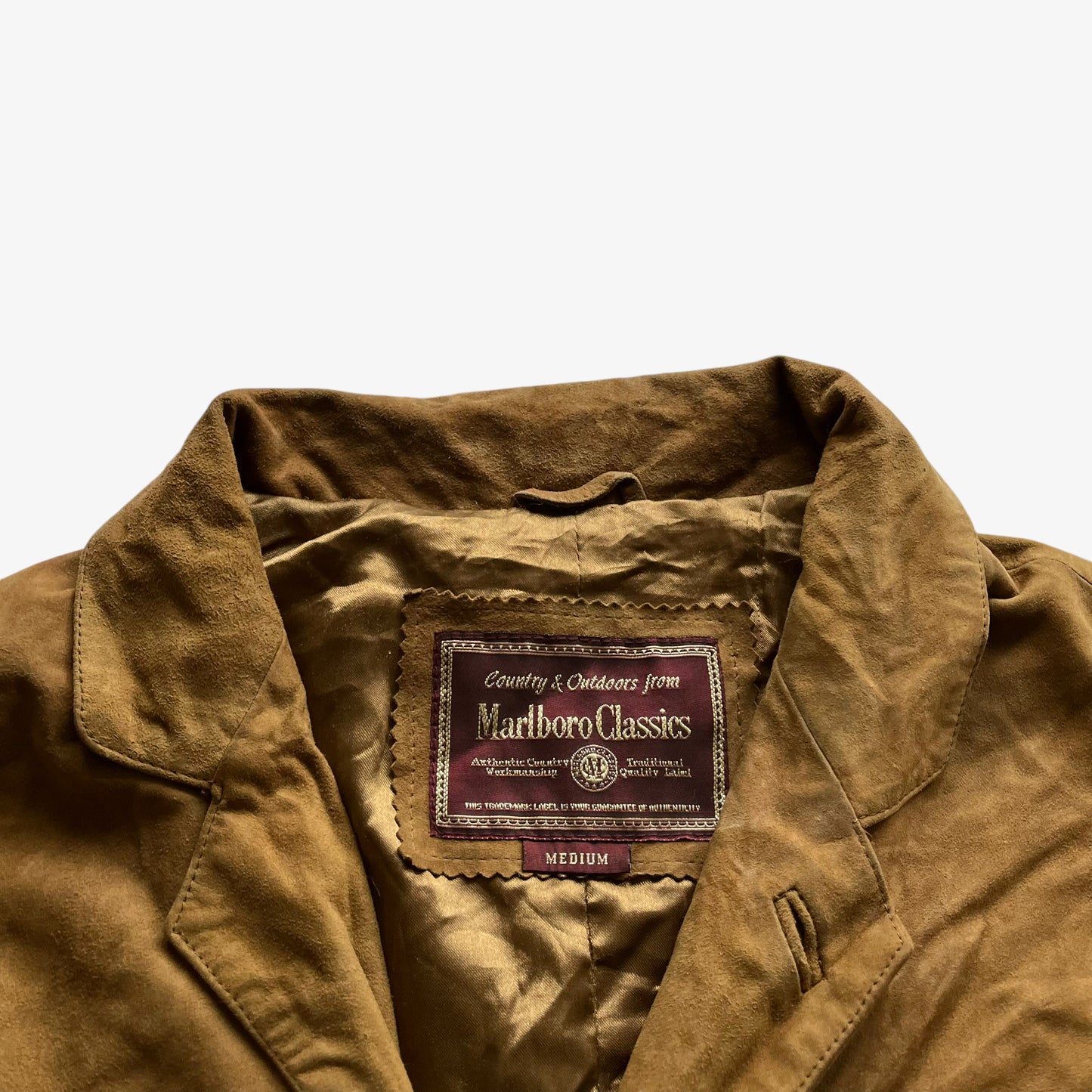 Vintage 90s Mens Marlboro Classics Brown Leather Blazer Label - Casspios Dream