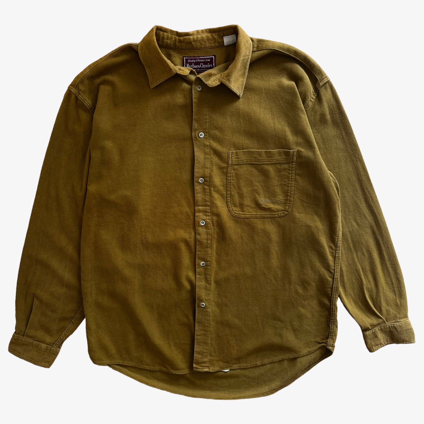 Vintage 90s Mens Marlboro Classics Long Sleeve Mustard Shirt - Casspios Dream