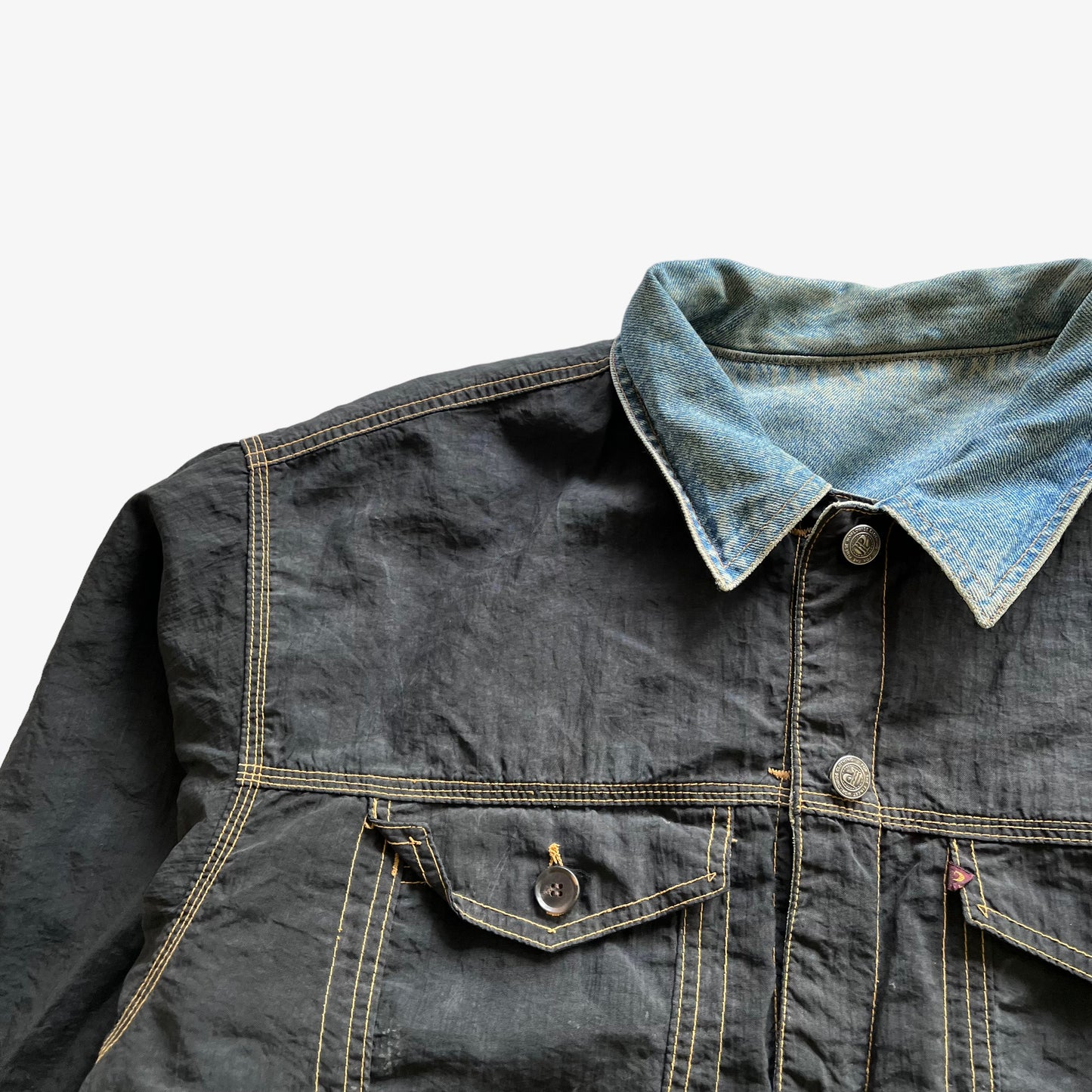 Vintage 90s Mens McColl Reversible Denim Trucker Jacket Black - Casspios Dream