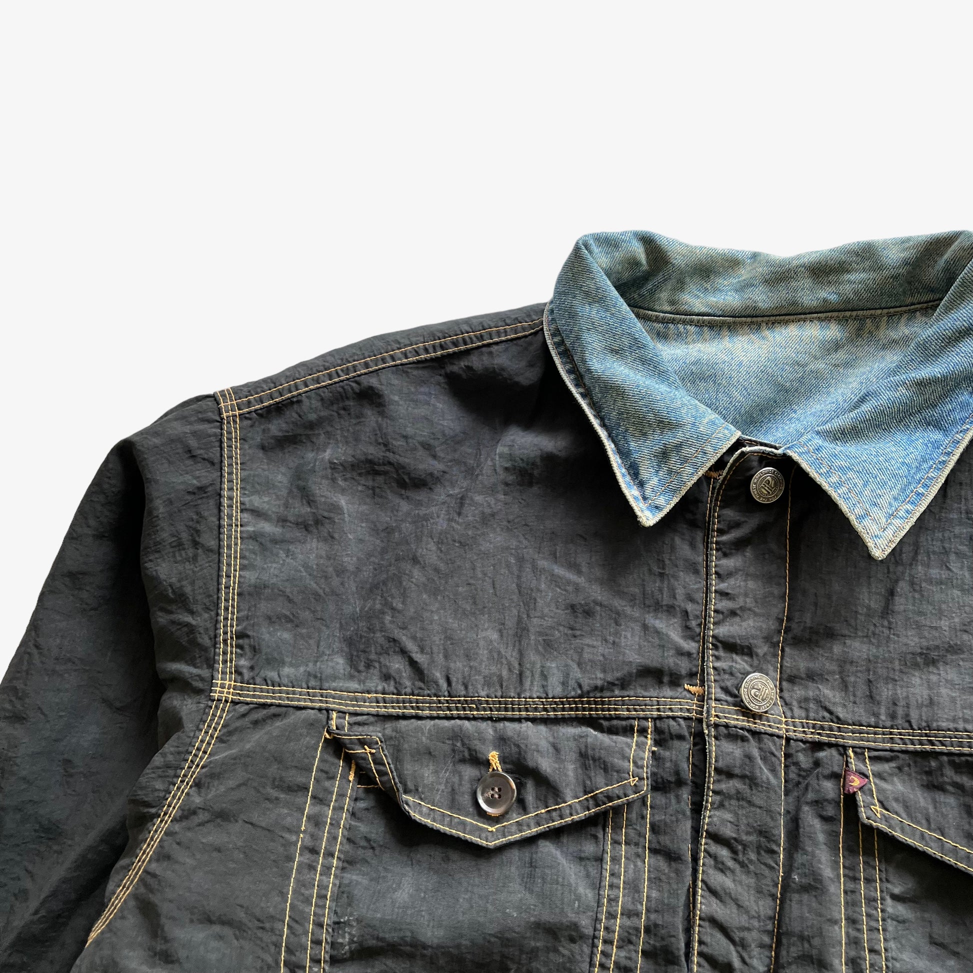 Vintage 90s Mens McColl Reversible Denim Trucker Jacket Black - Casspios Dream