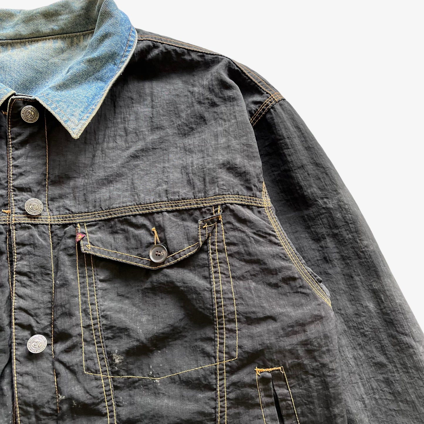 Vintage 90s Mens McColl Reversible Denim Trucker Jacket Pockets - Casspios Dream