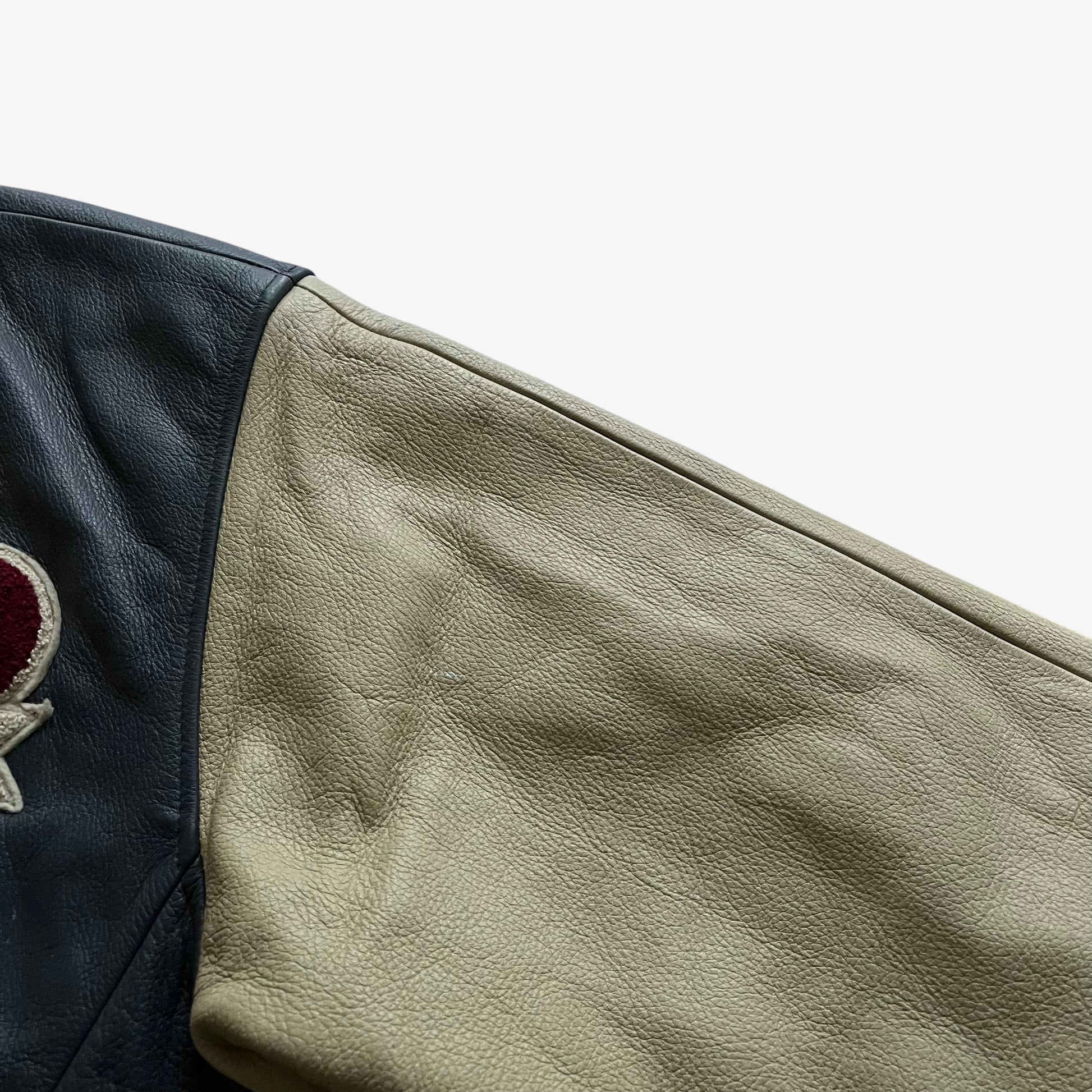 Vintage 90s Mens Mickey Inc Walt Disney World Reunion 25th Anniversary Navy Leather Varsity Jacket Arm - Casspios Dream