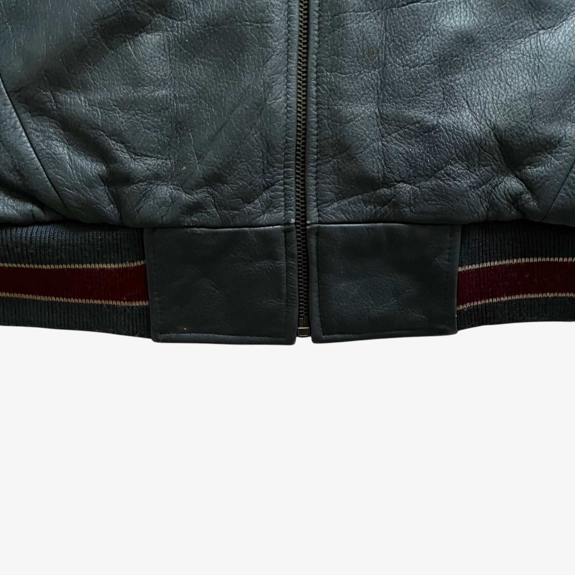 Vintage 90s Mens Mickey Inc Walt Disney World Reunion 25th Anniversary Navy Leather Varsity Jacket Hem - Casspios Dream