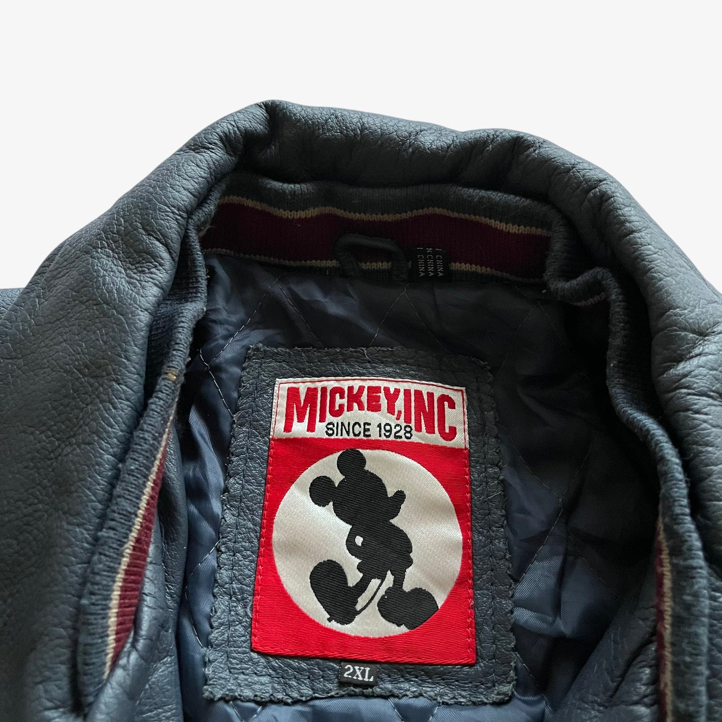 Vintage 90s Mens Mickey Inc Walt Disney World Reunion 25th Anniversary Navy Leather Varsity Jacket Label - Casspios Dream