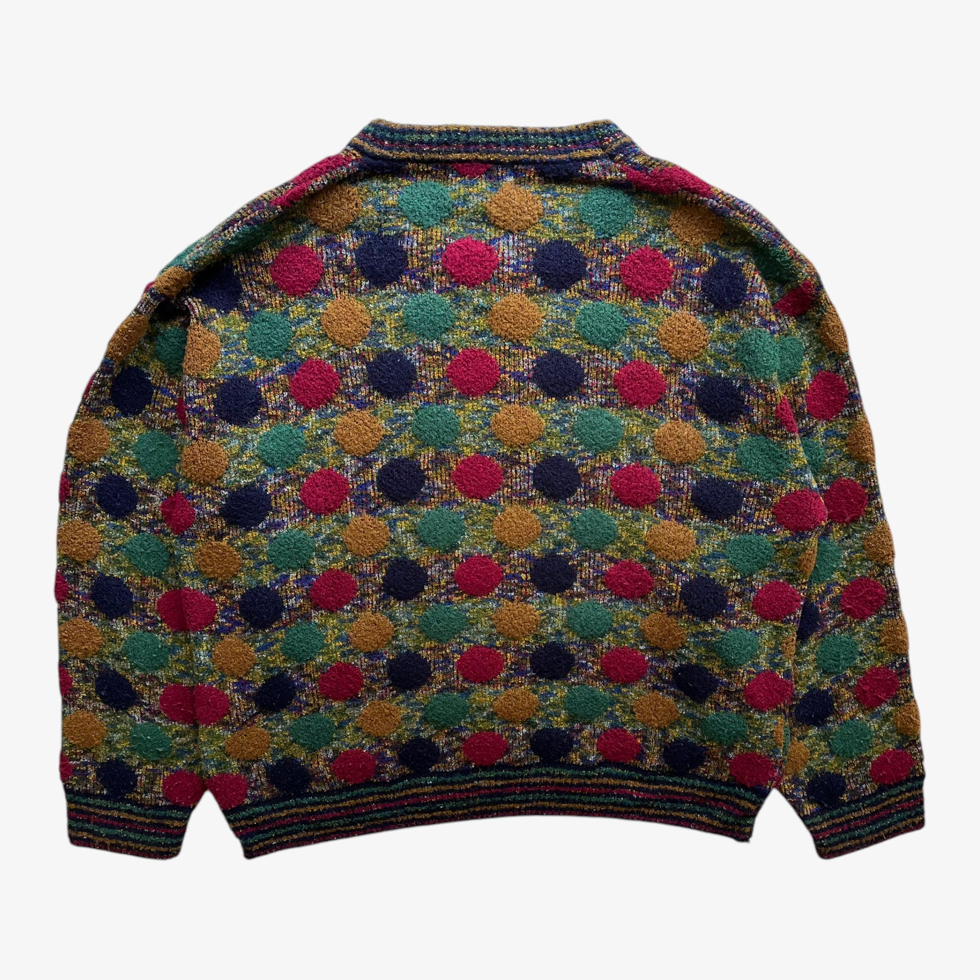 Vintage 90s Mens Missoni Sport Colourful Textured Polka Dot V-Neck Jumper Back - Casspios Dream