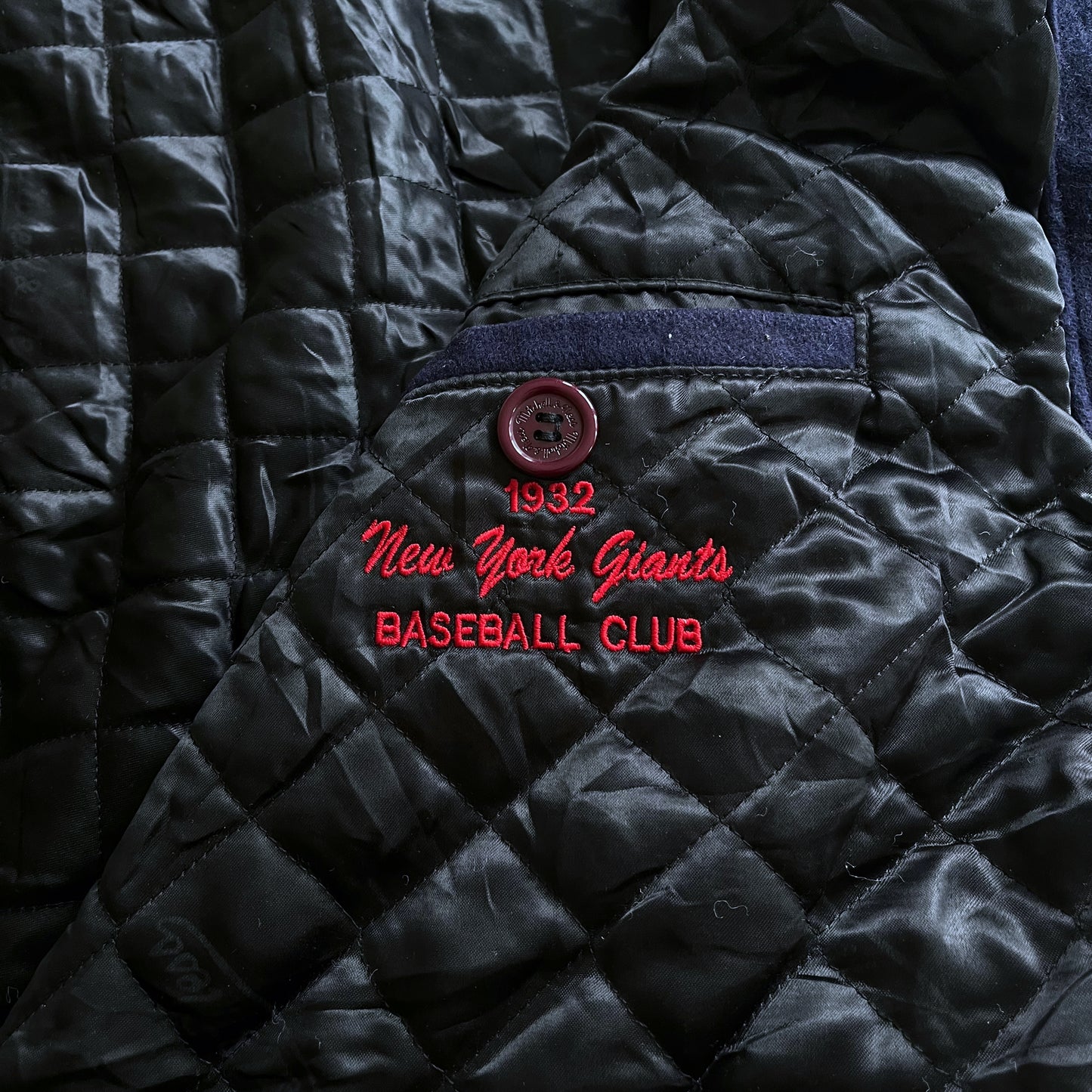 Vintage 90s Mens Mitchell And Ness MLB New York Giants 1932 Cooperstown Collection Navy Varsity Jacket Baseball - Casspios Dream