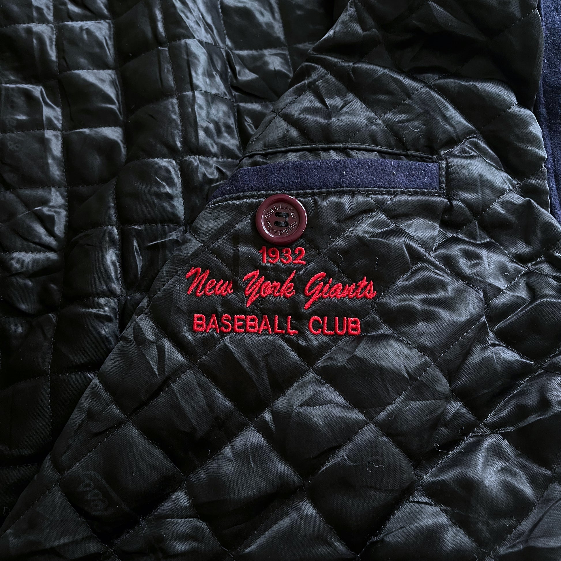 Vintage 90s Mens Mitchell And Ness MLB New York Giants 1932 Cooperstown Collection Navy Varsity Jacket Baseball - Casspios Dream