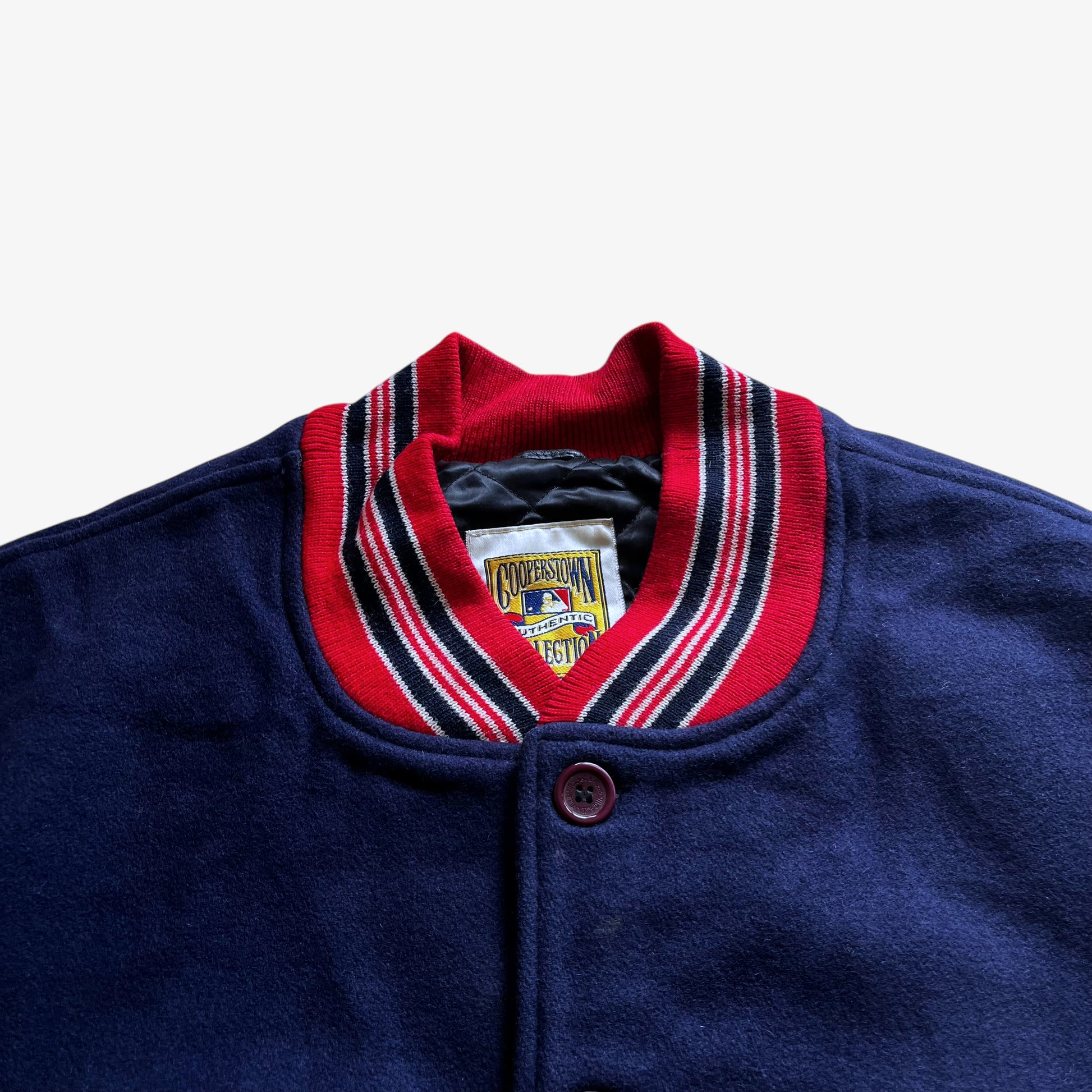 Vintage 90s Mens Mitchell And Ness MLB New York Giants 1932 Cooperstown Collection Navy Varsity Jacket Collar - Casspios Dream