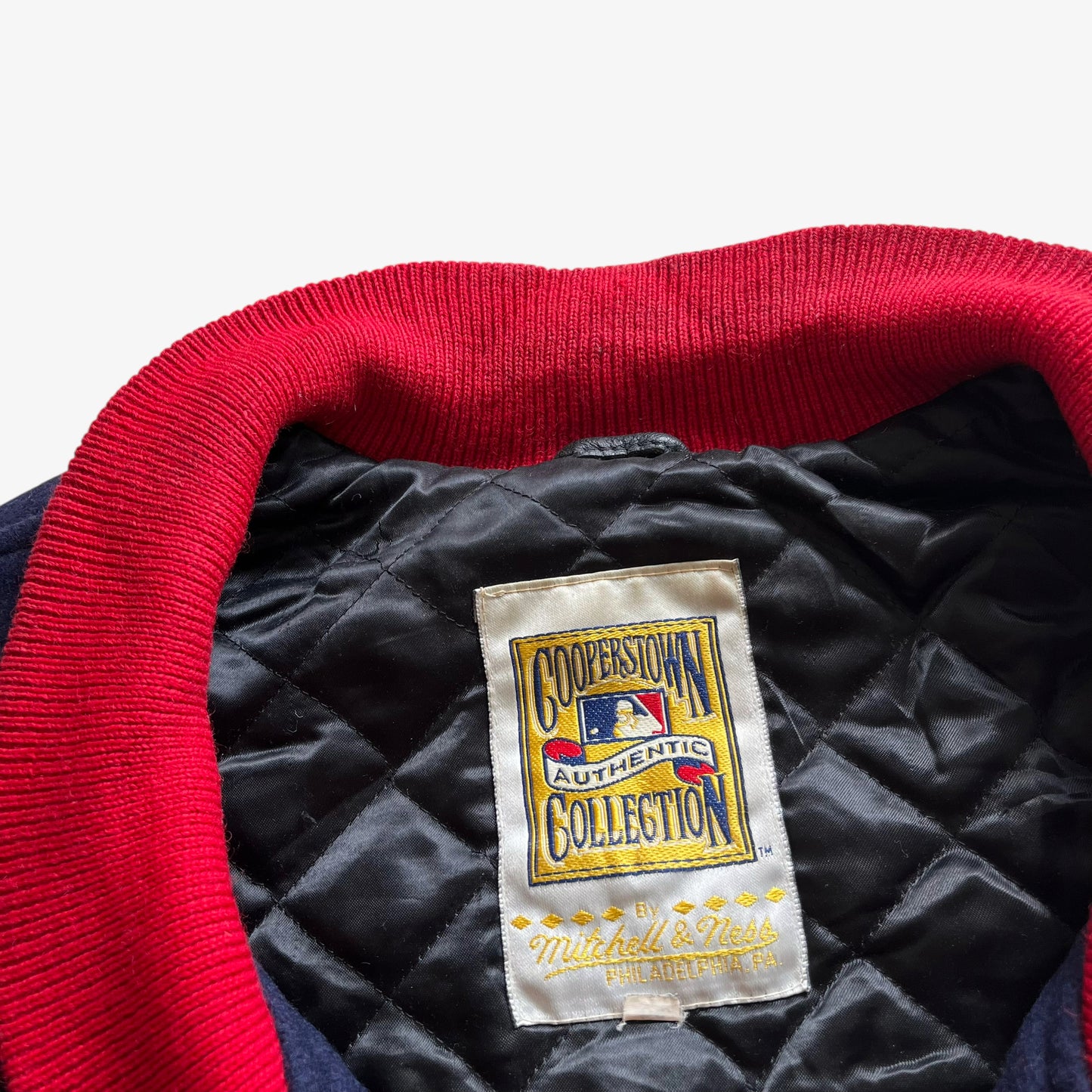 Vintage 90s Mens Mitchell And Ness MLB New York Giants 1932 Cooperstown Collection Navy Varsity Jacket Label - Casspios Dream
