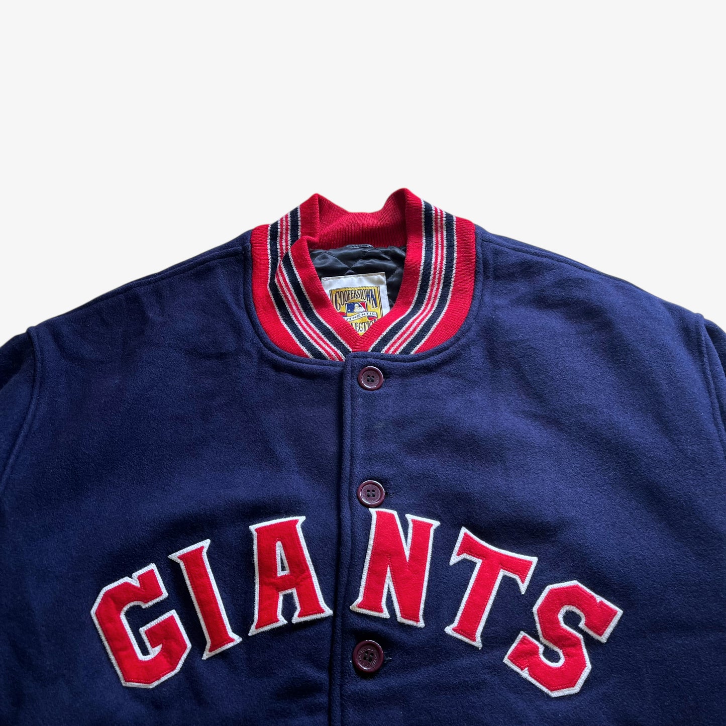 Vintage 90s Mens Mitchell And Ness MLB New York Giants 1932 Cooperstown Collection Navy Varsity Jacket Spell Out - Casspios Dream