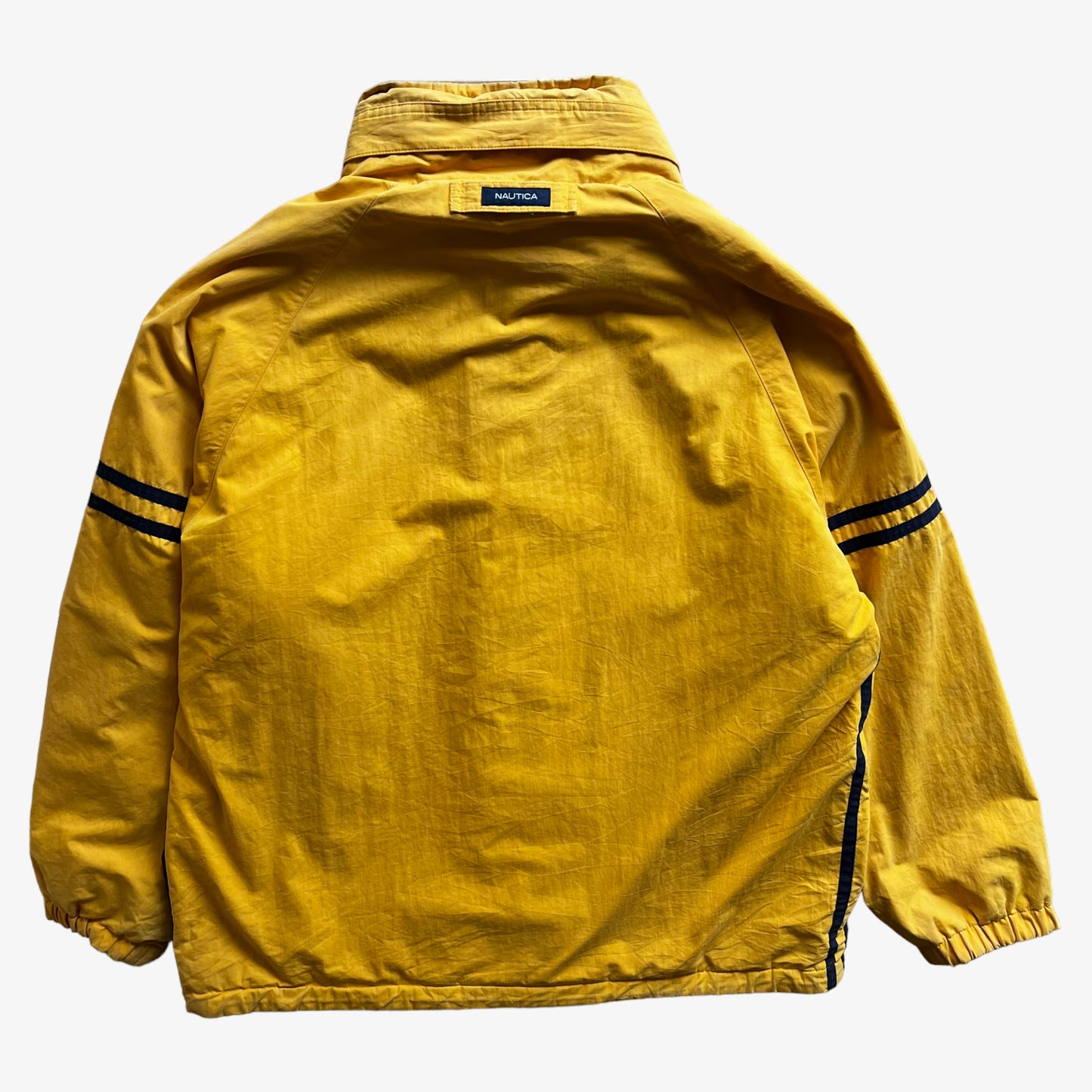Vintage 90s Mens Nautica Reversible Yellow Sailing And Navy Fleece Jacket Back - Casspios Dream