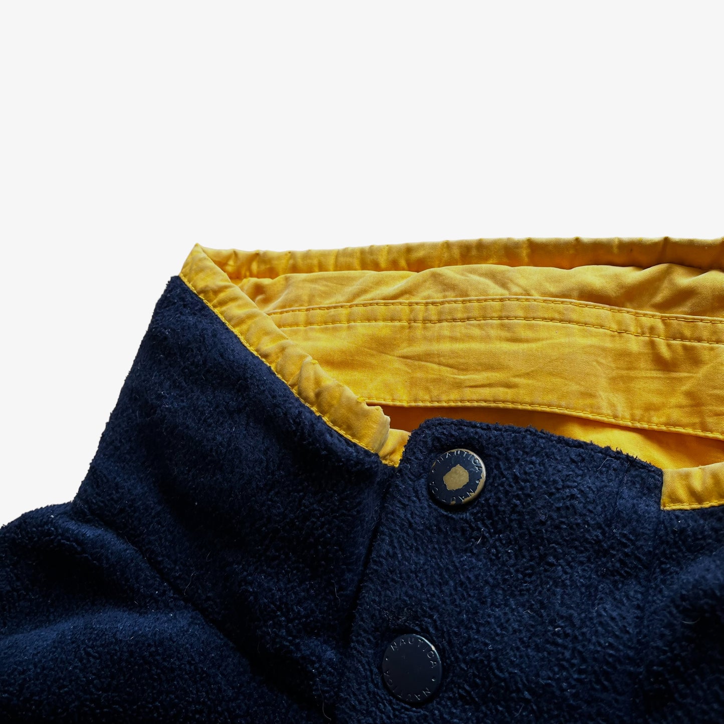 Vintage 90s Mens Nautica Reversible Yellow Sailing And Navy Fleece Jacket Button - Casspios Dream