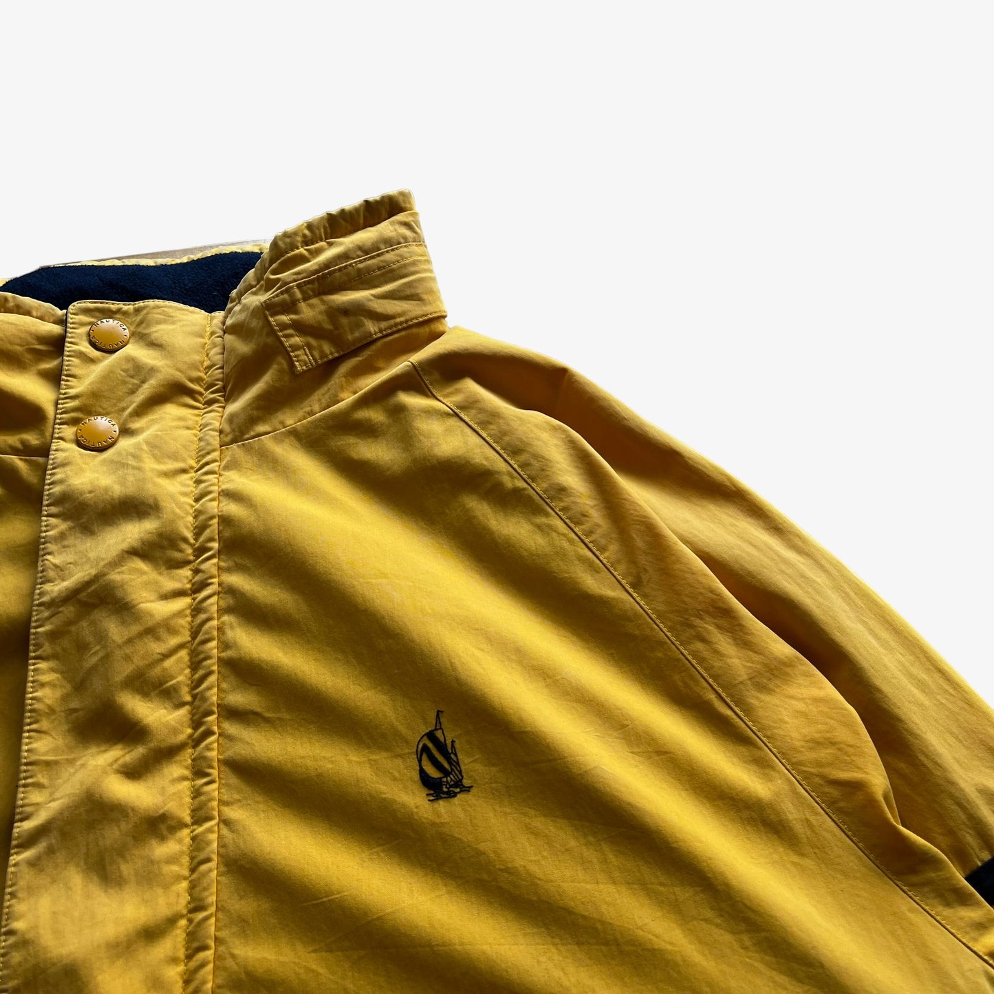 Vintage 90s Mens Nautica Reversible Yellow Sailing And Navy Fleece Jacket Logo - Casspios Dream