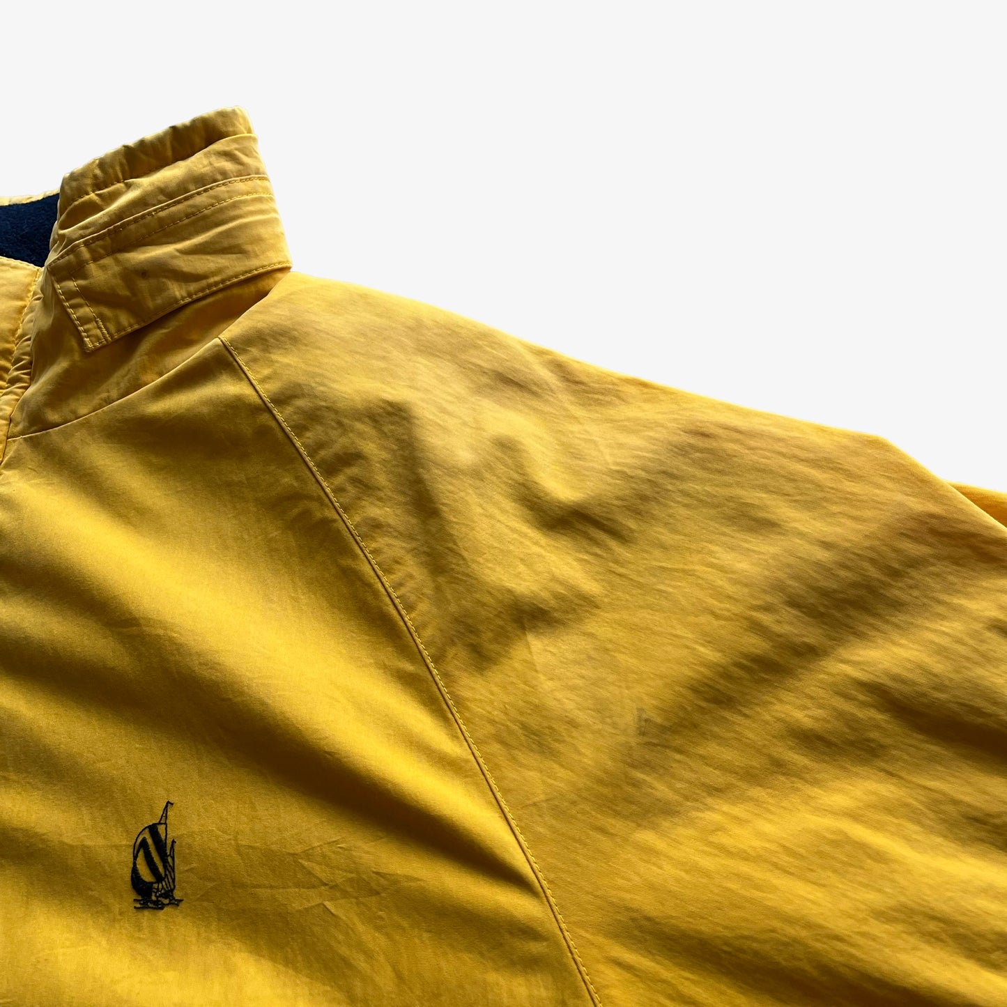 Vintage 90s Mens Nautica Reversible Yellow Sailing And Navy Fleece Jacket Shoulder - Casspios Dream