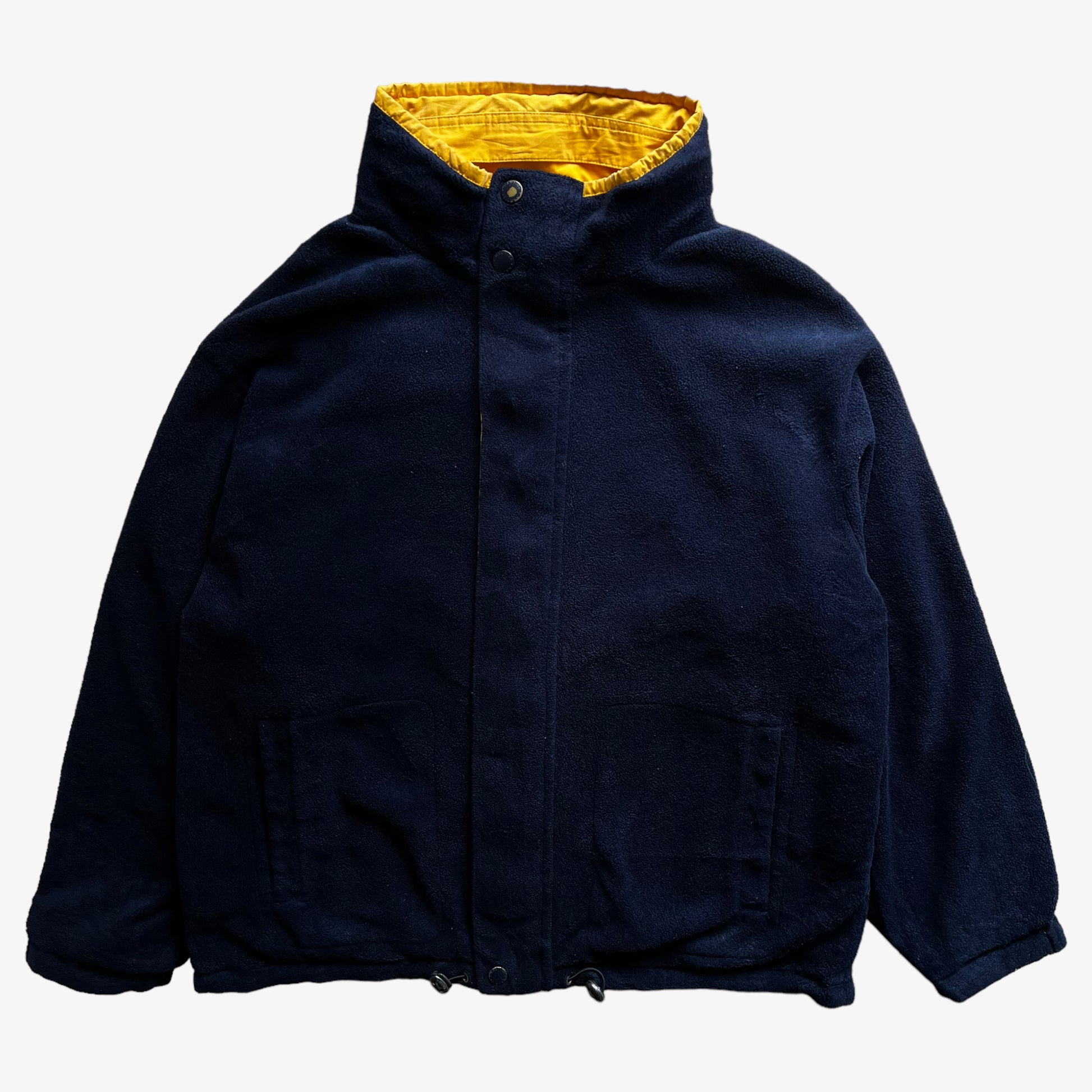 Vintage 90s Mens Nautica Reversible Yellow Sailing And Navy Fleece Jacket Windbreaker - Casspios Dream