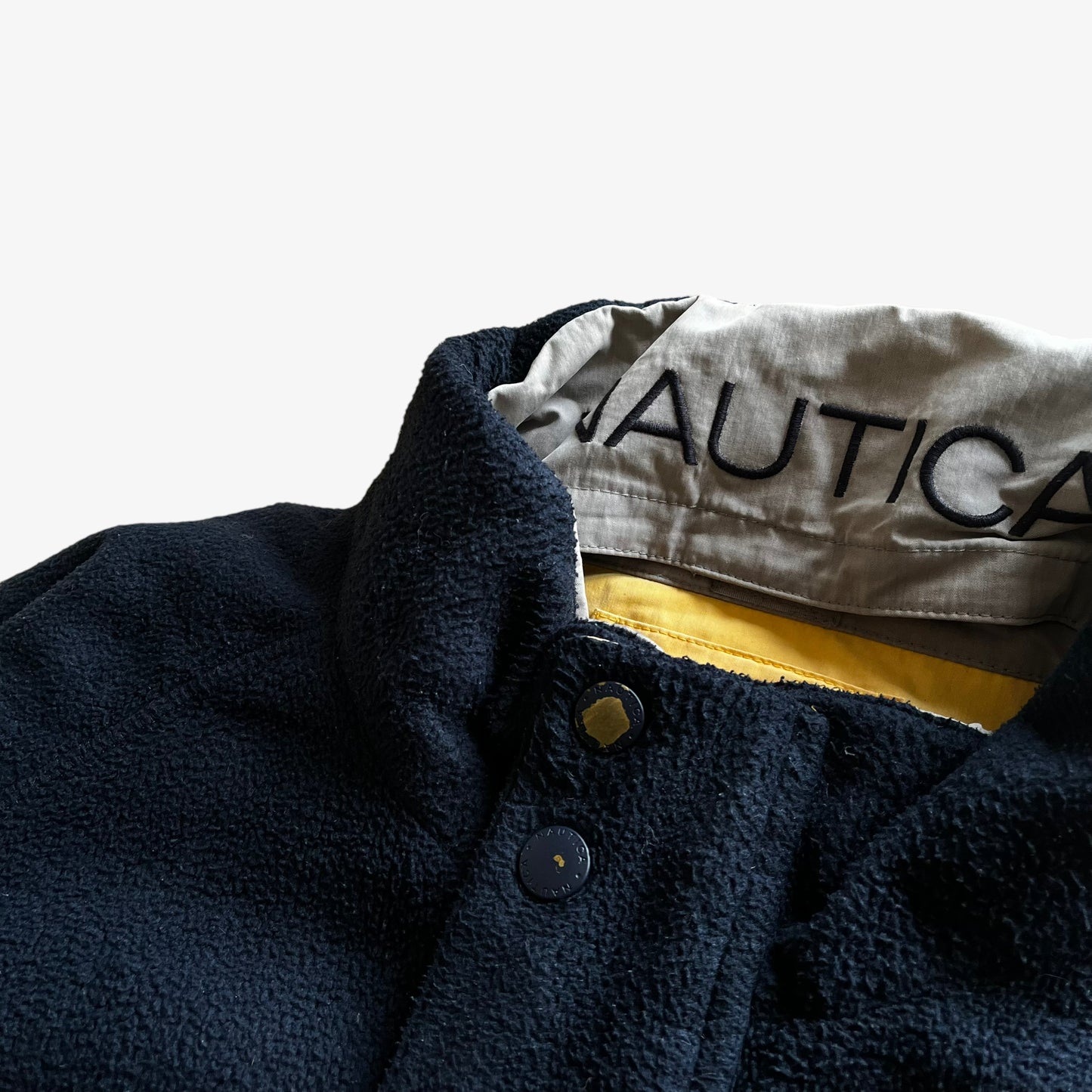 Vintage 90s Mens Nautica Reversible Yellow Sailing And Navy Striped Fleece Jacket Button - Casspios Dream