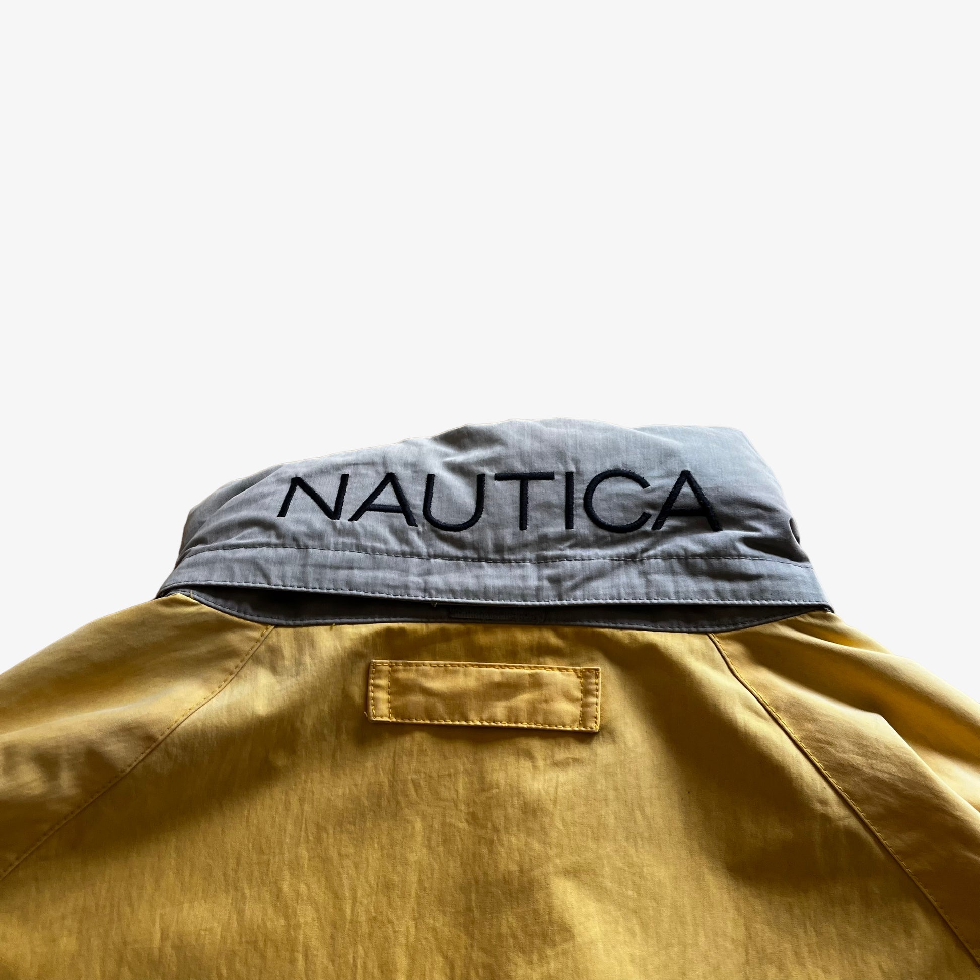 Vintage 90s Mens Nautica Reversible Yellow Sailing And Navy Striped Fleece Jacket Collar - Casspios Dream