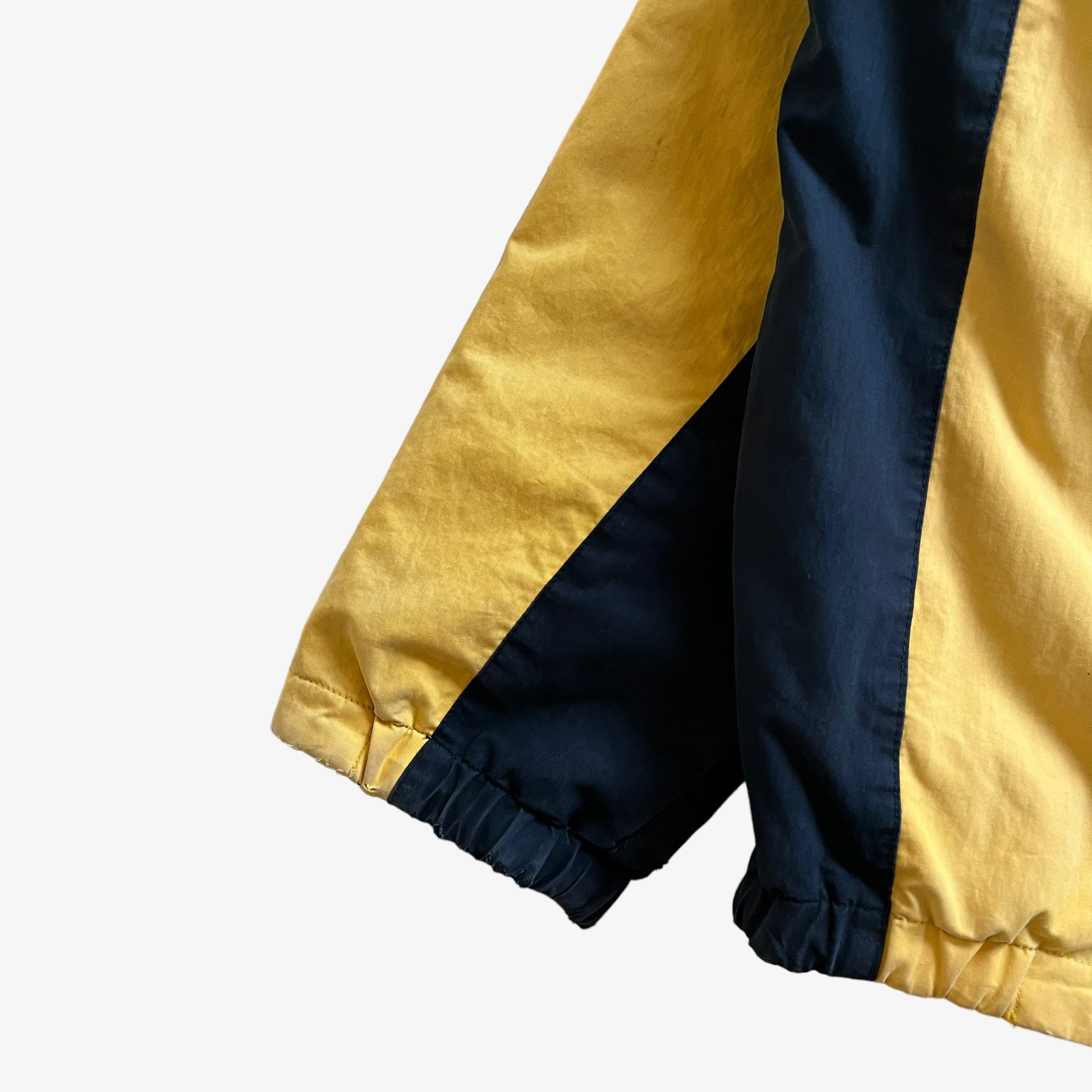 Vintage 90s Mens Nautica Reversible Yellow Sailing And Navy Striped Fleece Jacket Cuff - Casspios Dream