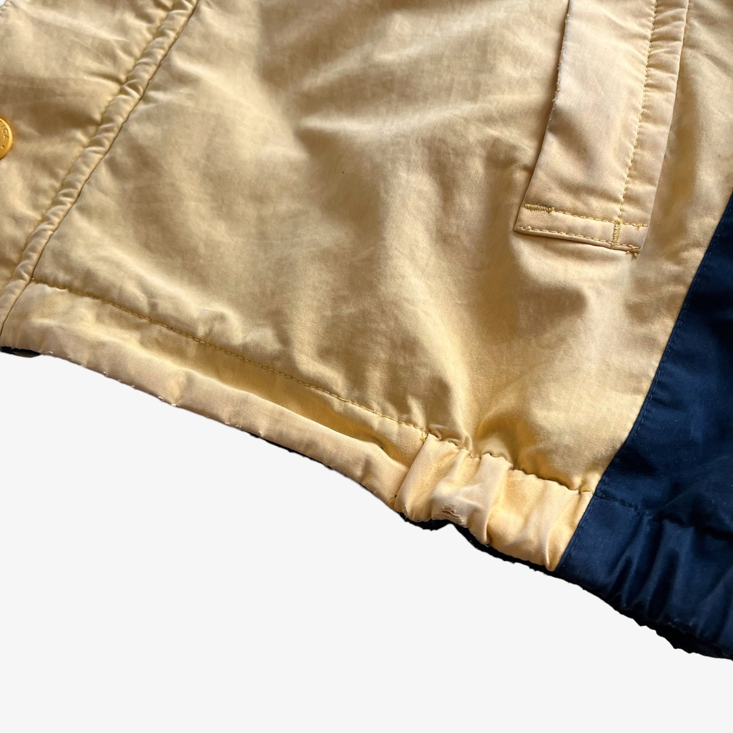 Vintage 90s Mens Nautica Reversible Yellow Sailing And Navy Striped Fleece Jacket Hem - Casspios Dream
