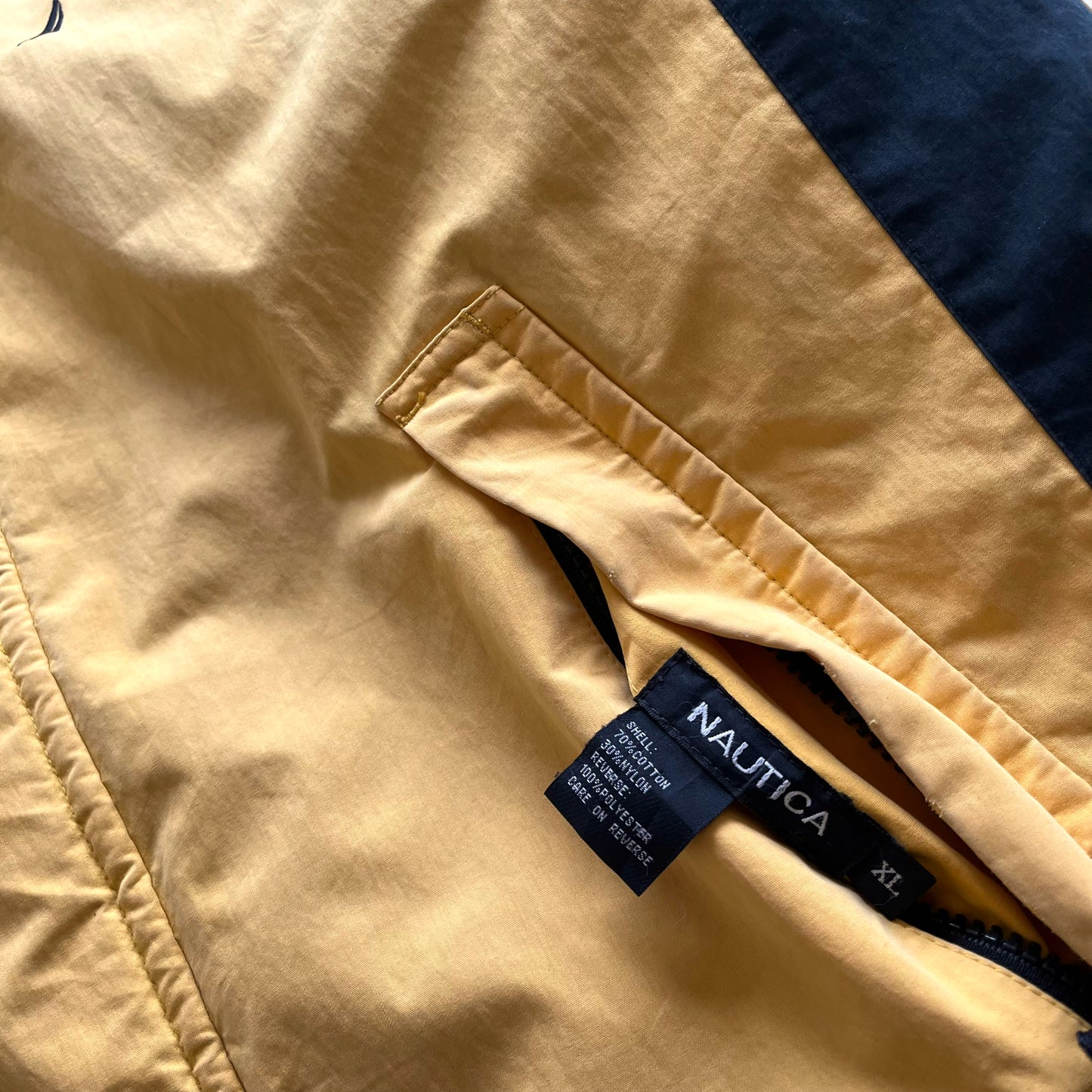 Vintage 90s Mens Nautica Reversible Yellow Sailing And Navy Striped Fleece Jacket Label - Casspios Dream