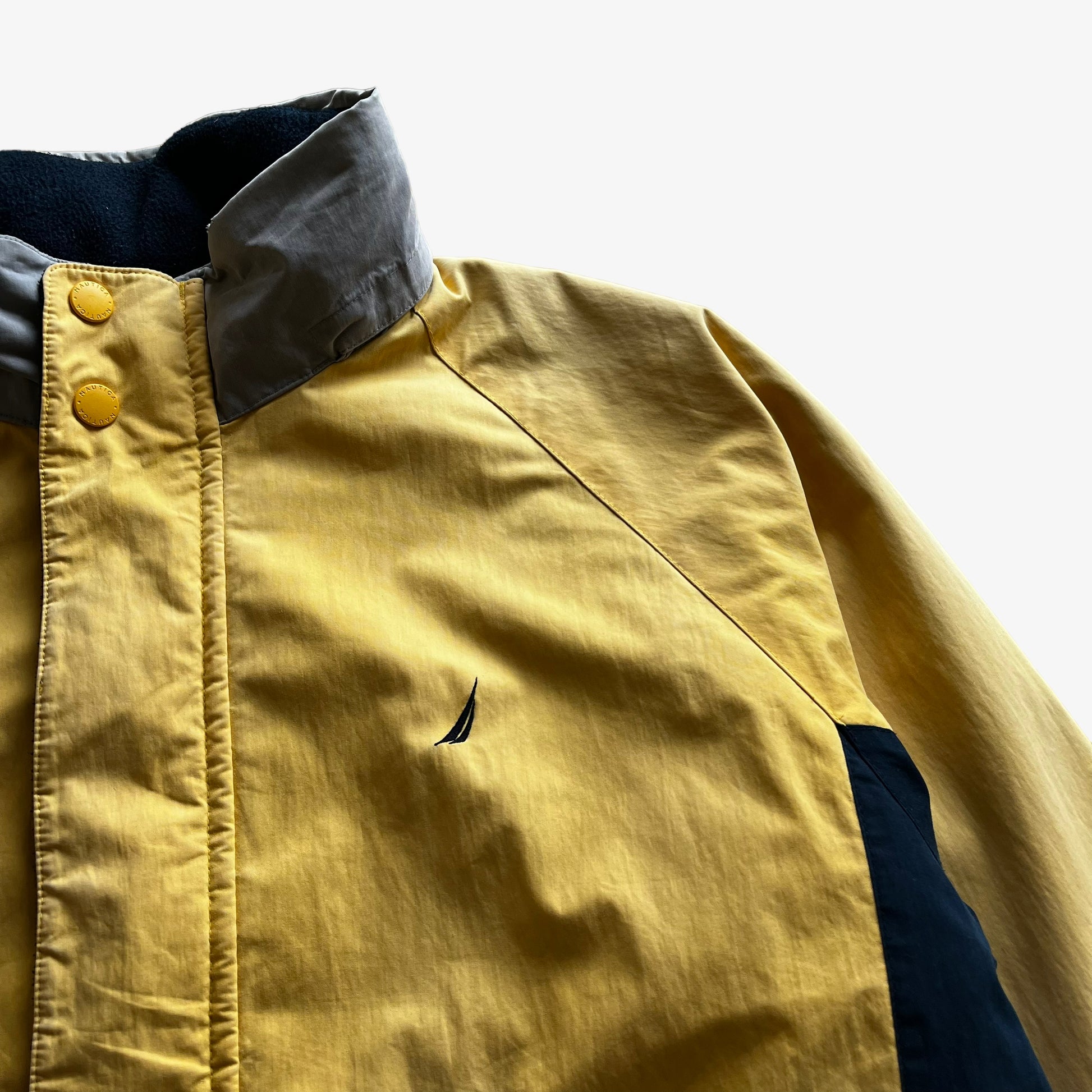 Vintage 90s Mens Nautica Reversible Yellow Sailing And Navy Striped Fleece Jacket Logo - Casspios Dream