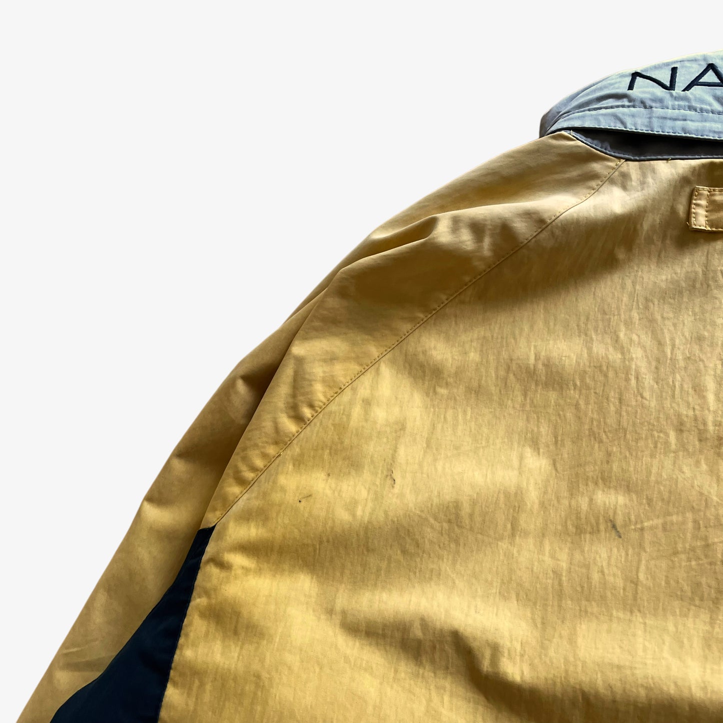 Vintage 90s Mens Nautica Reversible Yellow Sailing And Navy Striped Fleece Jacket Shoulder - Casspios Dream