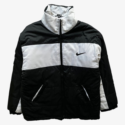 Vintage 90s Mens Nike Black And White Reversible Jacket With Back Embroidered Spell Out - Casspios Dream
